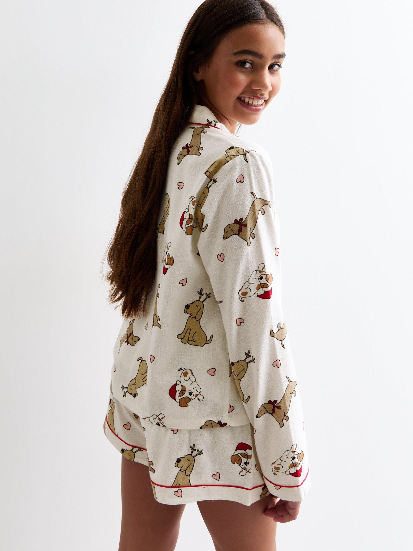 new-look-915-girls-white-christmas-dogs-short-pyjama-setstillFront