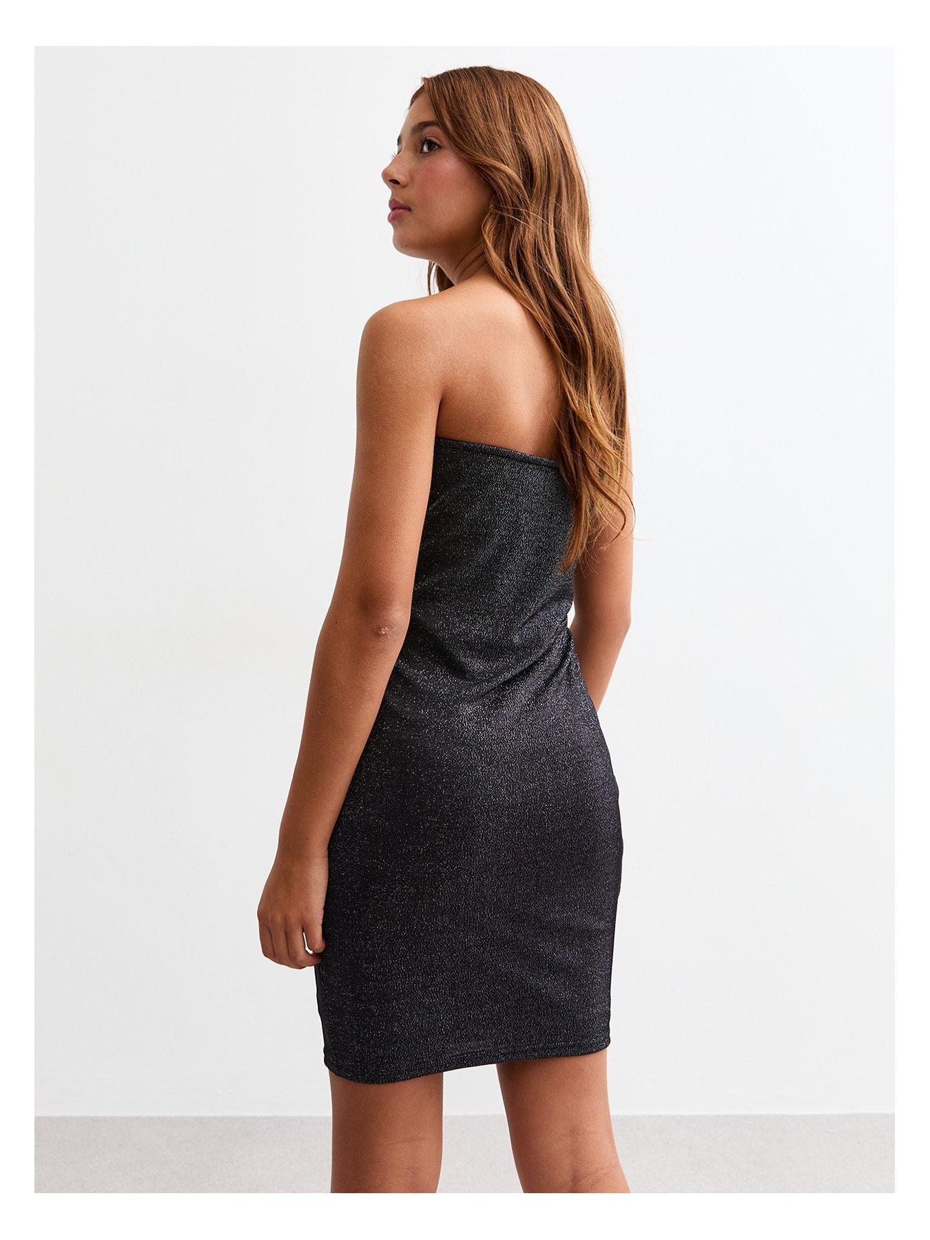 Image 3 of 4 of New Look 915 Girls Black Glitter Bodycon Strapless Dress