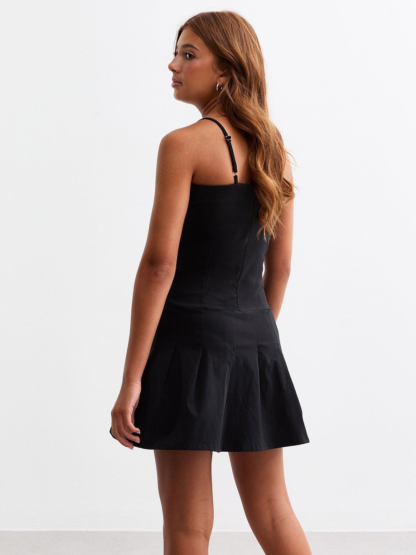 new-look-915-girls-black-strappy-pleated-dressback