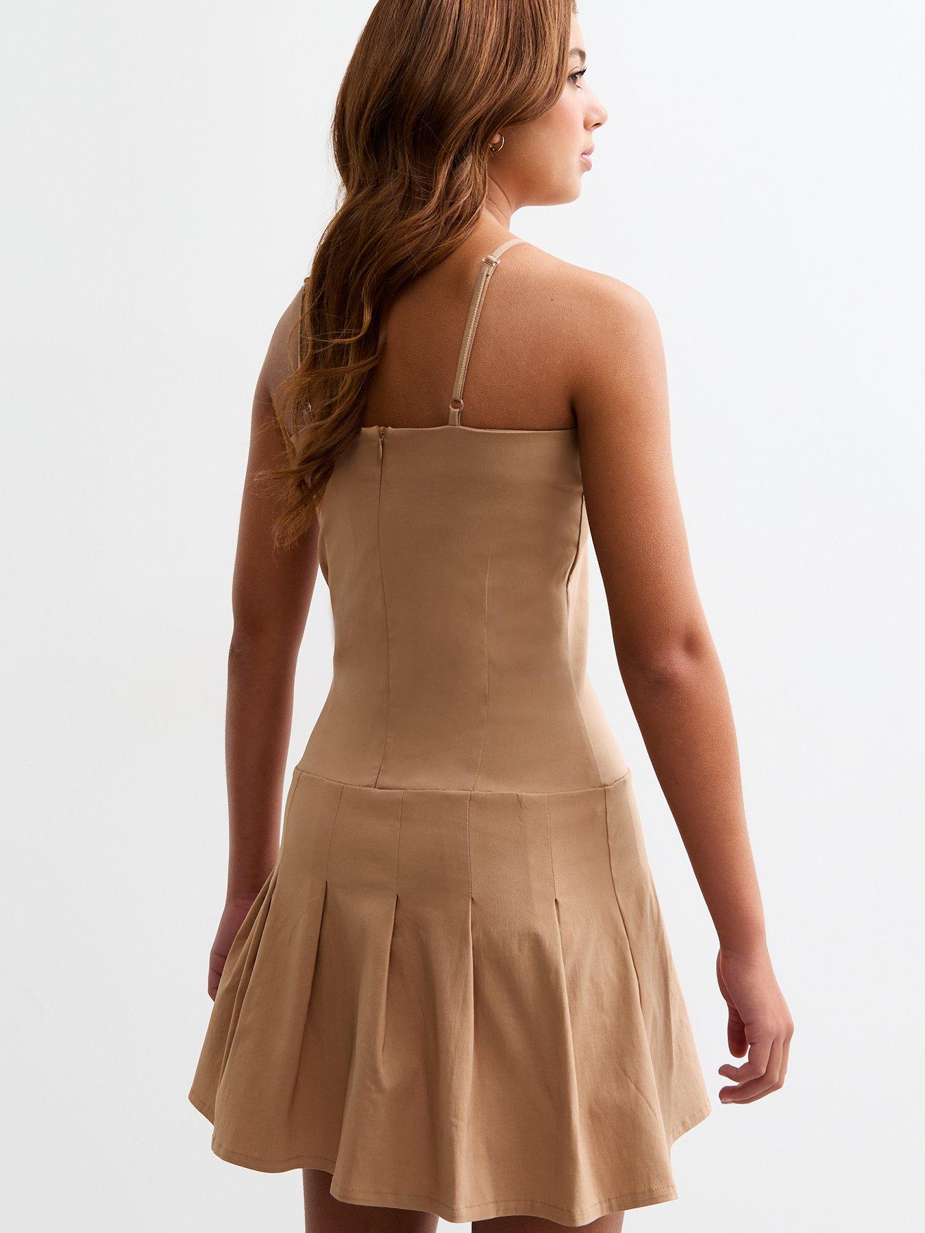 new-look-915-girls-camel-dropped-waist-pleated-dressback