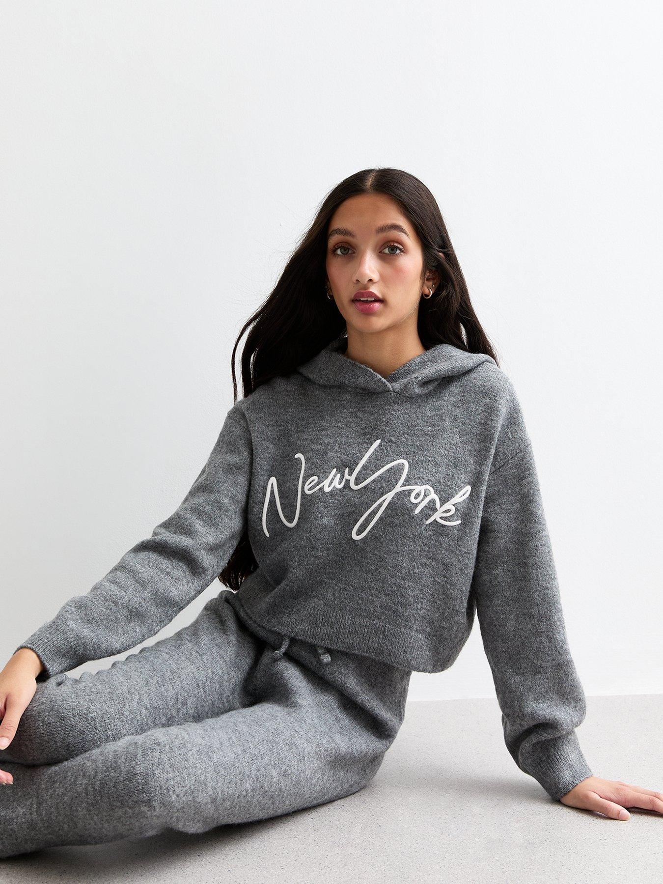 new-look-915-girls-dark-grey-new-york-knit-hoodie