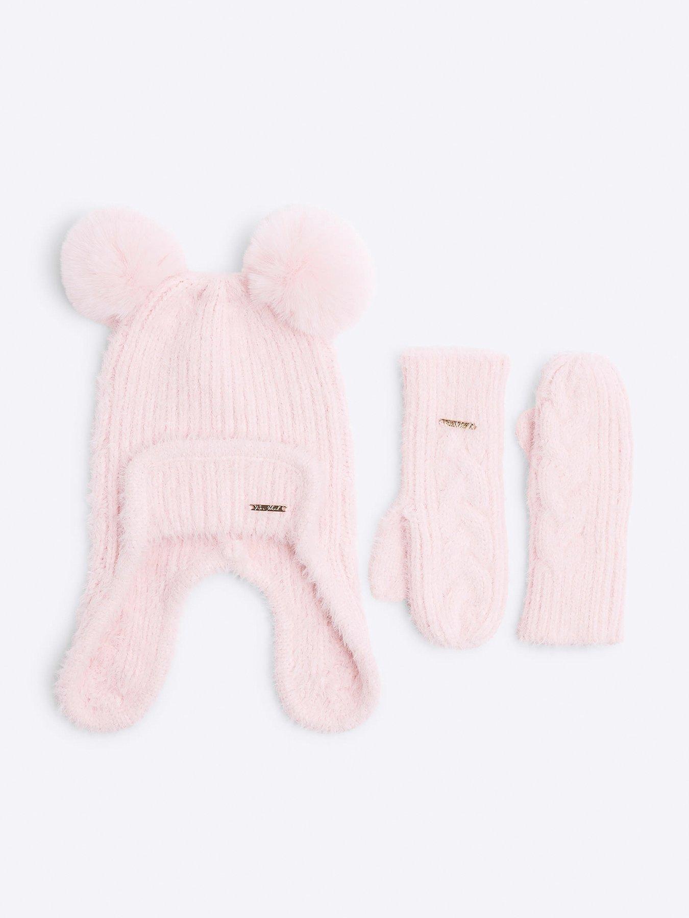 Image 1 of 3 of River Island Hat And Mittens Set - Pink