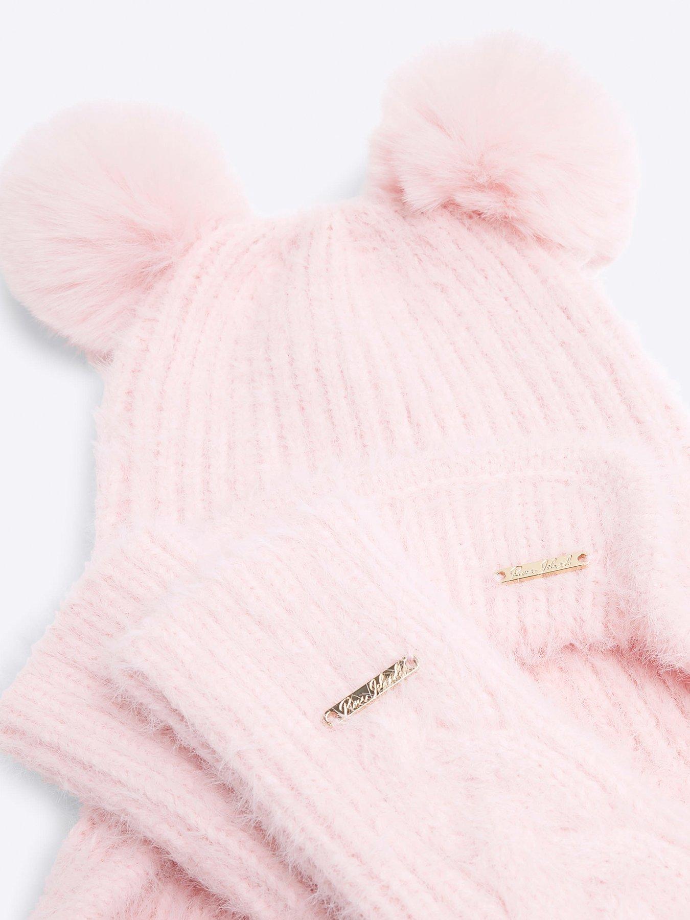 Image 3 of 3 of River Island Hat And Mittens Set - Pink