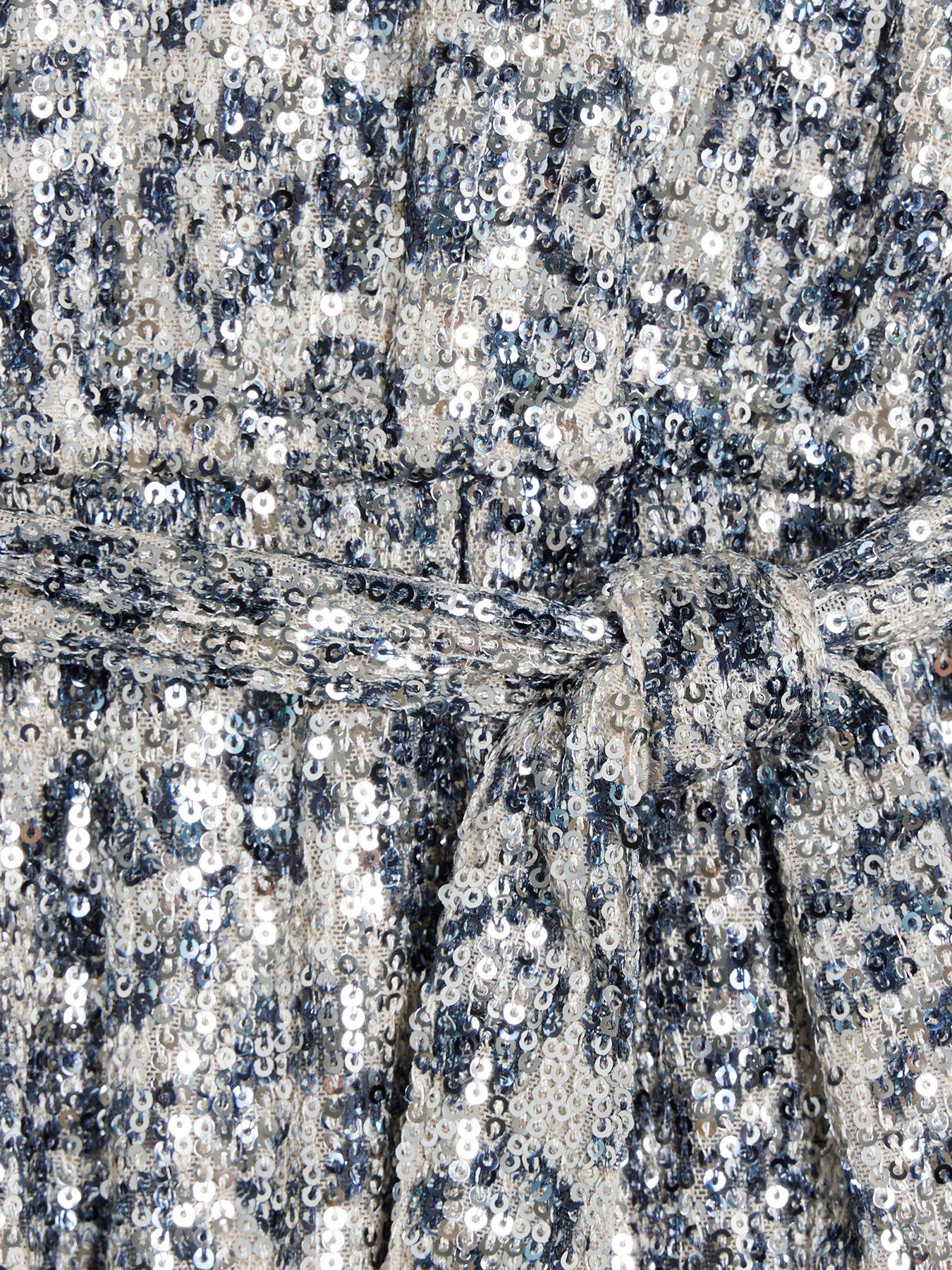 Image 4 of 4 of River Island Girls Sequin Animal Print Playsuit - Silver