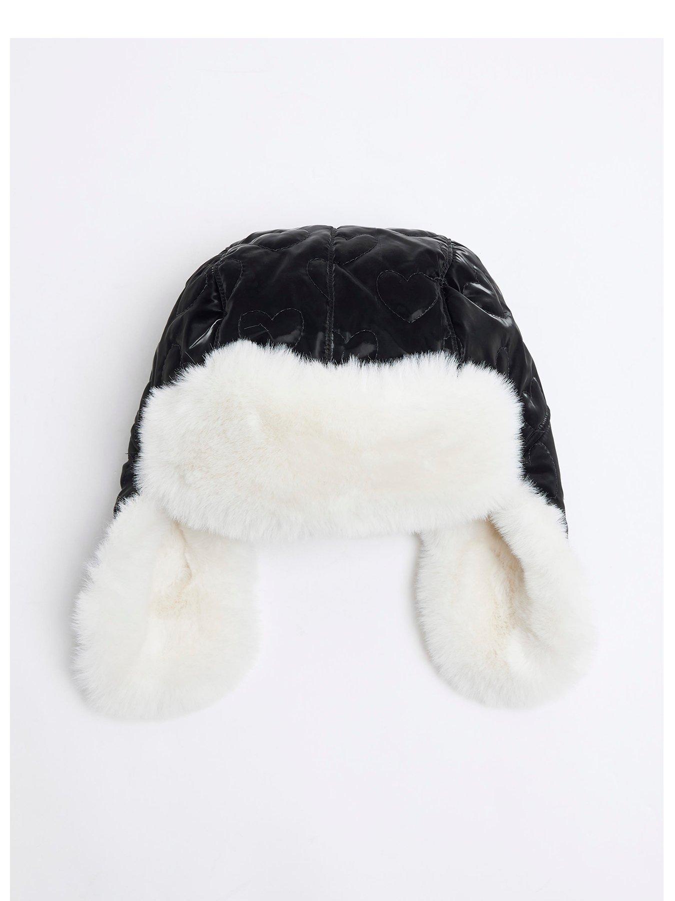 river-island-girls-padded-heart-trapper-hat-blackfront