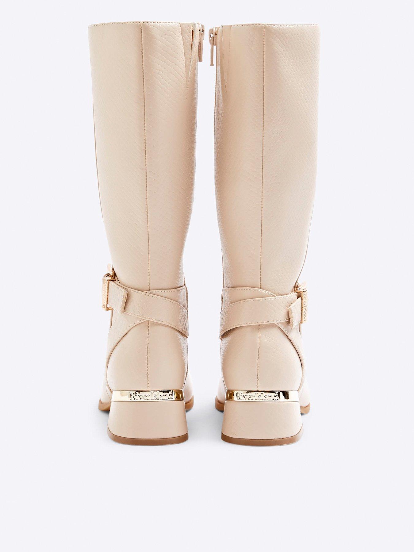 Image 3 of 5 of River Island Older Girl Heeled Knee High Boots - Cream