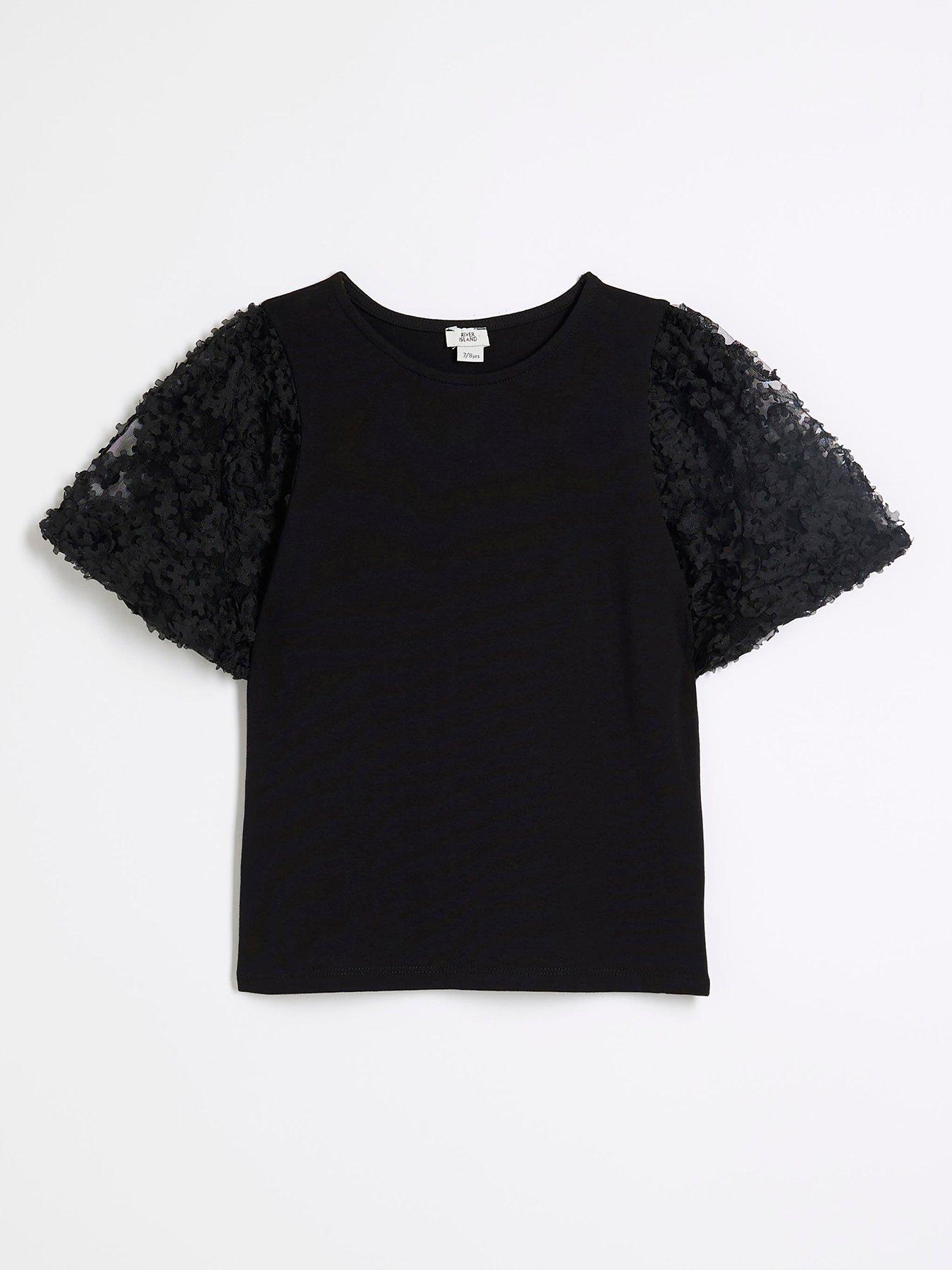 river-island-older-girl-floral-mesh-sleeve-t-shirt-black