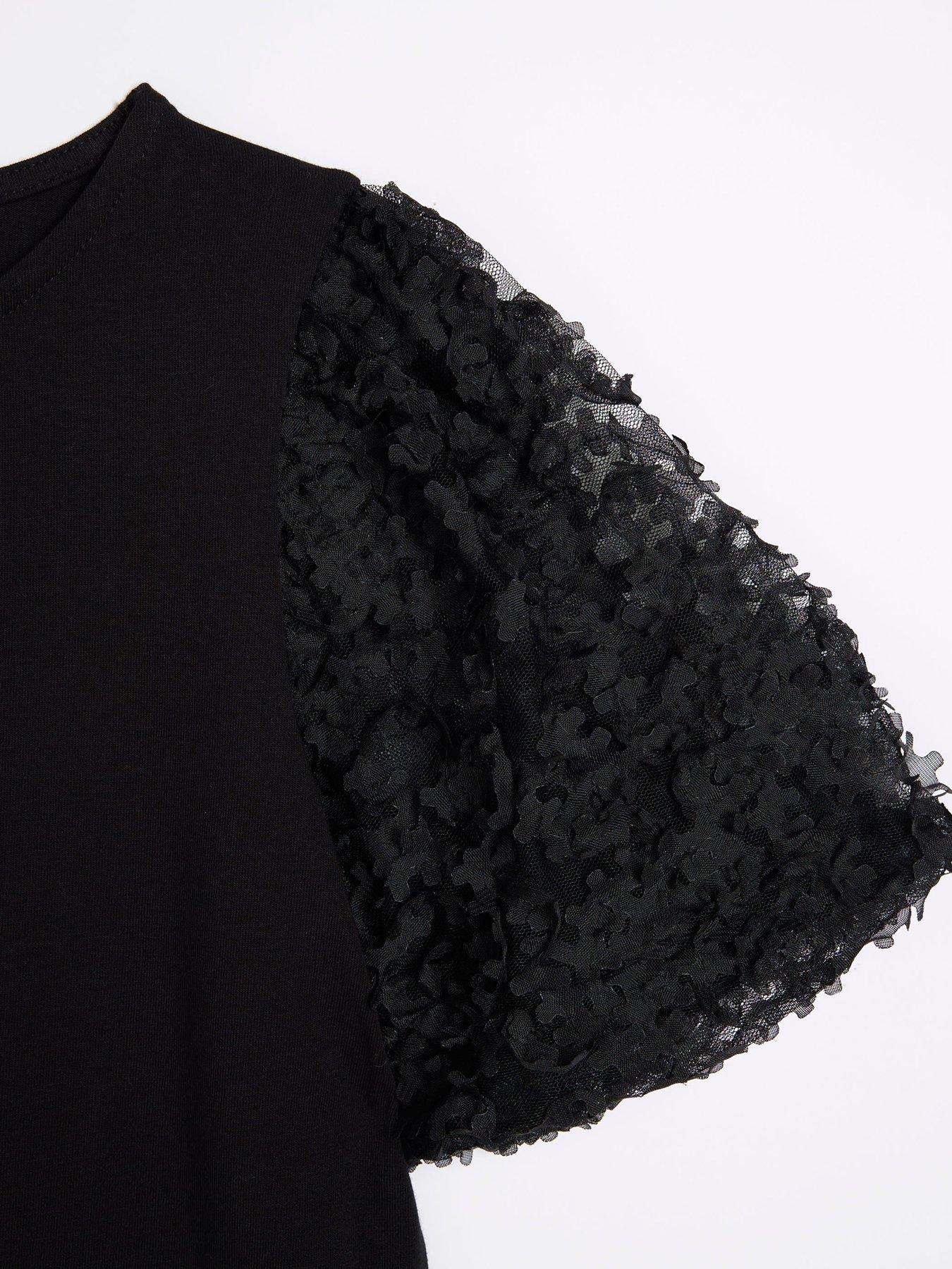 river-island-older-girl-floral-mesh-sleeve-t-shirt-blackoutfit