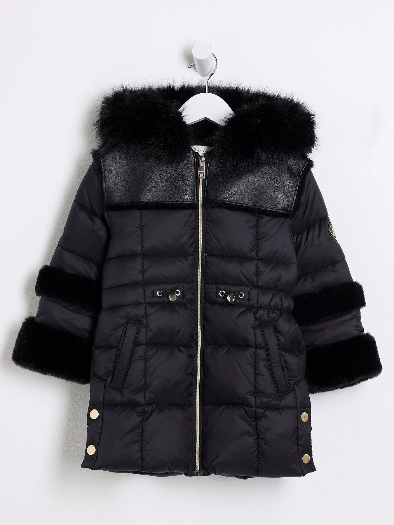 River Island Mini Mini Girl Fur Cuff Puffer Coat Black Very Ireland