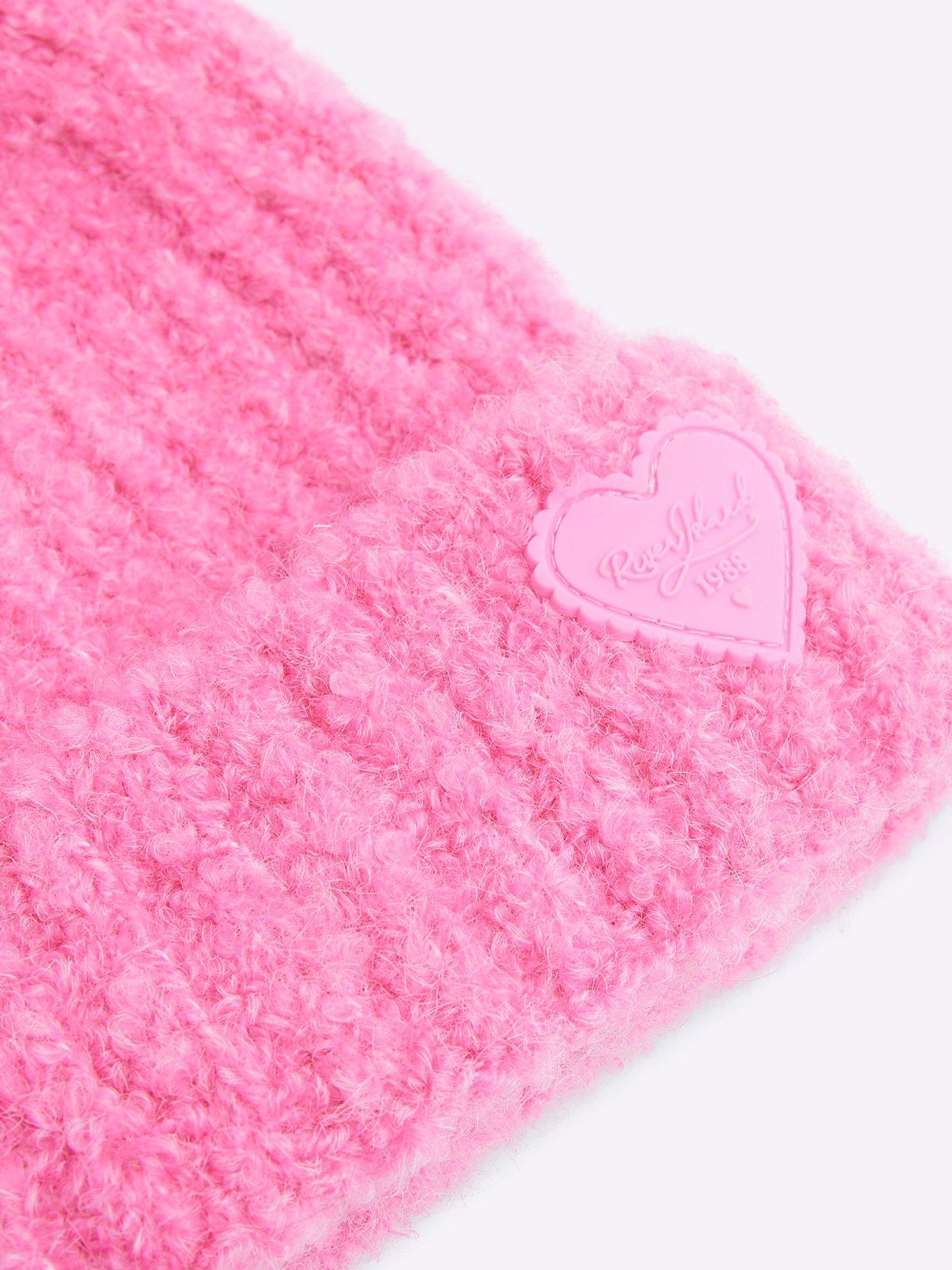 Image 3 of 3 of River Island Mini Mini Girl Boucle Pom Pom Beanie Hat - Pink