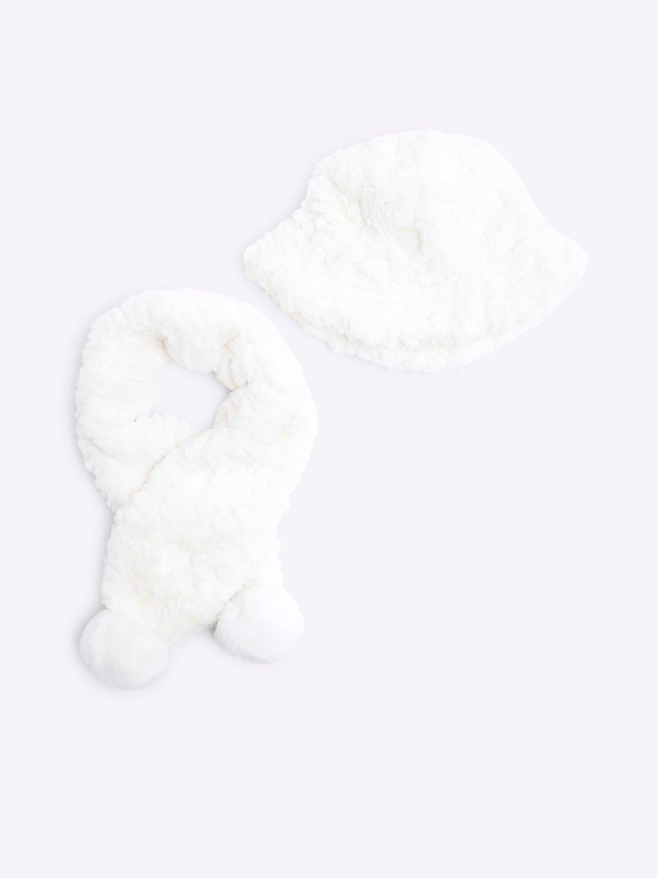 river-island-mini-mini-girl-faux-fur-bucket-hat-set-cream