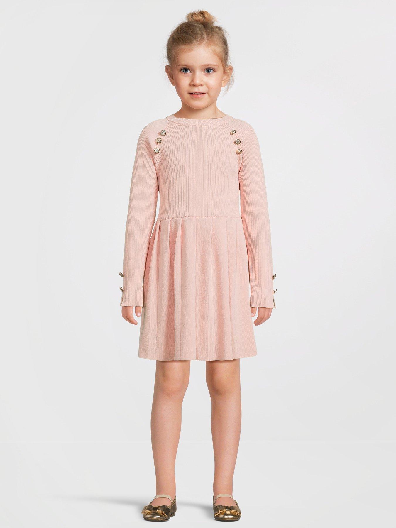 river-island-older-girl-knit-military-pleated-dress-pinkfront