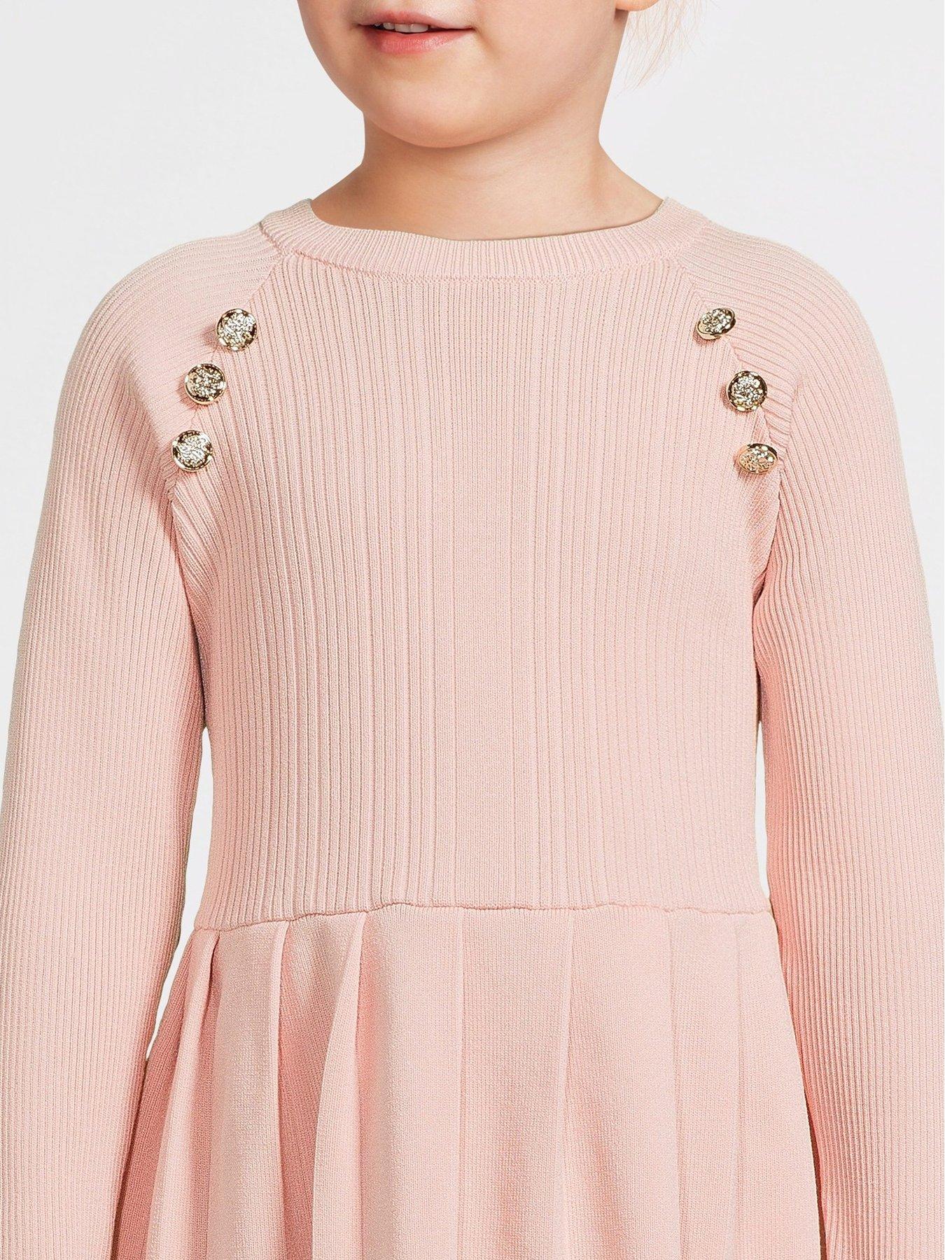 river-island-older-girl-knit-military-pleated-dress-pinkdetail