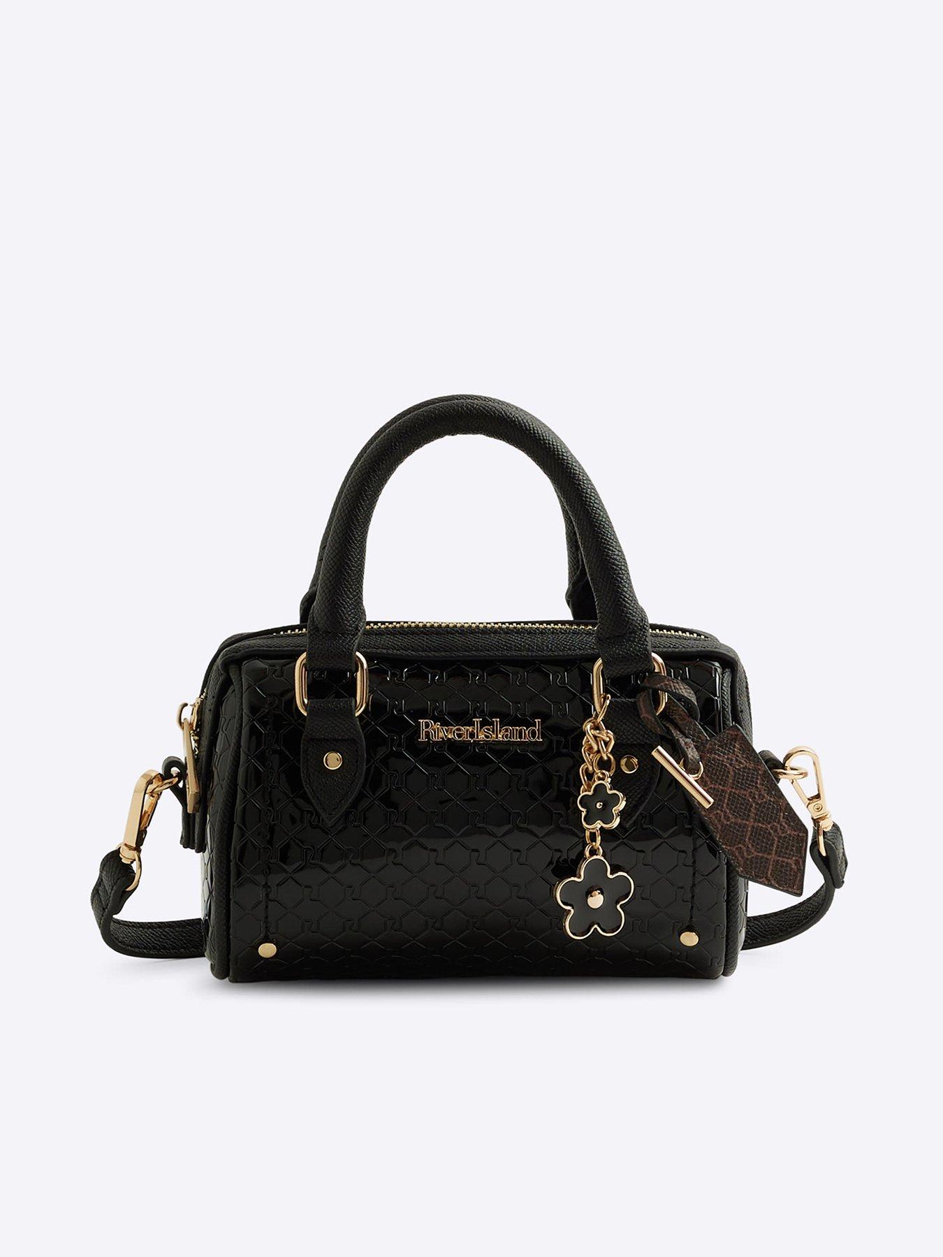 river-island-embossed-mini-bowler-bag-blackfront