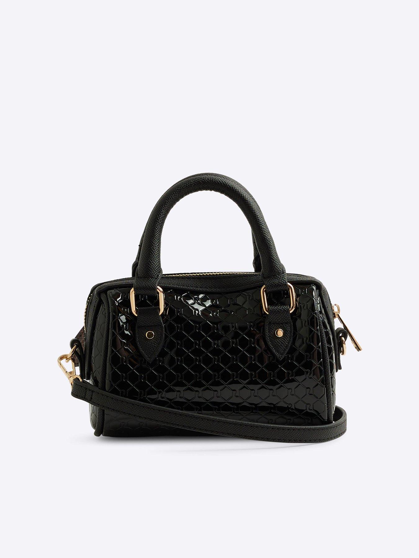 river-island-embossed-mini-bowler-bag-blackstillFront