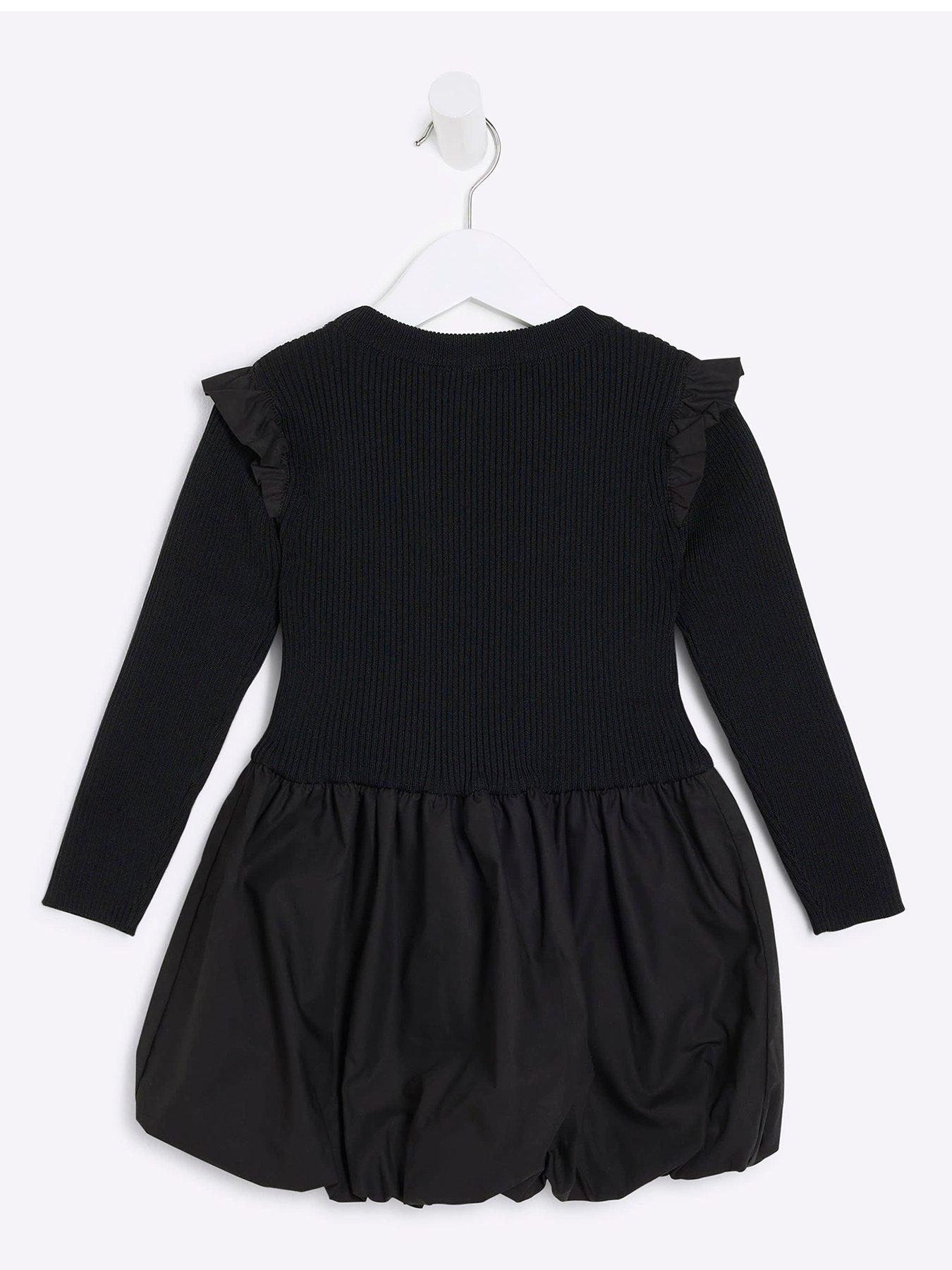 Image 2 of 4 of River Island Mini Mini Girl Bubble Hem Party Dress - Black