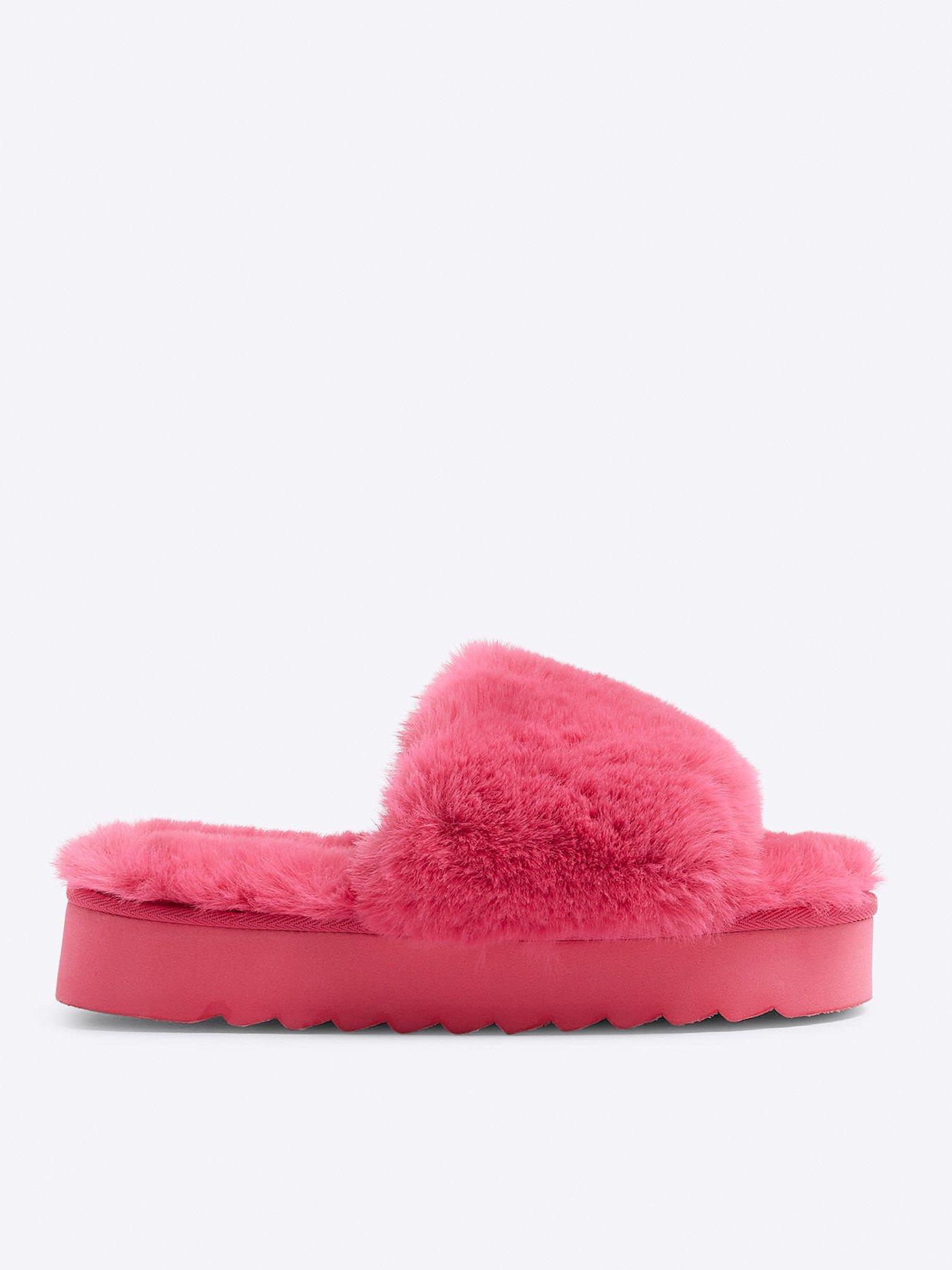 Image 1 of 5 of River Island Open Toe Platform Slipper - Bright Pink