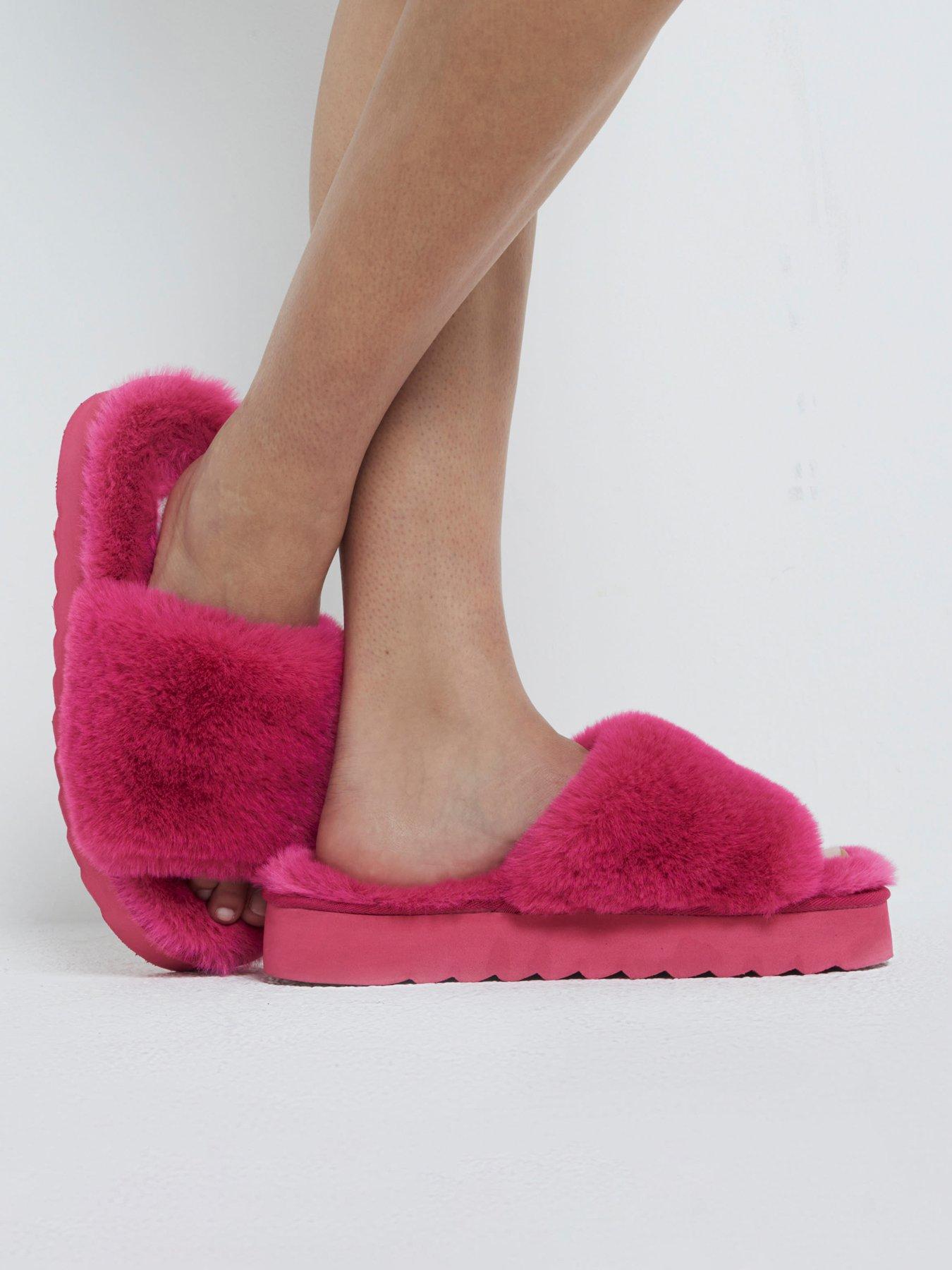 Image 2 of 5 of River Island Open Toe Platform Slipper - Bright Pink