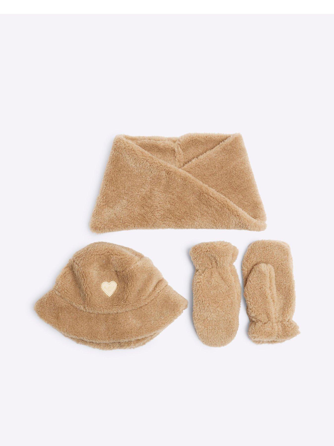 Image 1 of 3 of River Island Girls Borg Bucket Hat Bundle - Cream