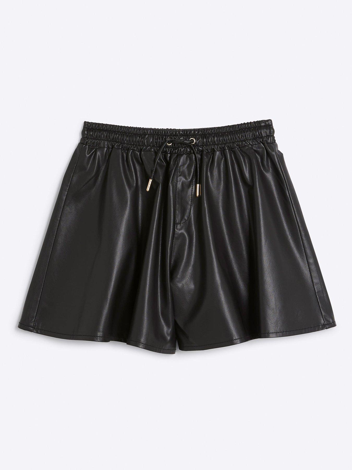 river-island-girls-faux-leather-elasticated-shorts-black