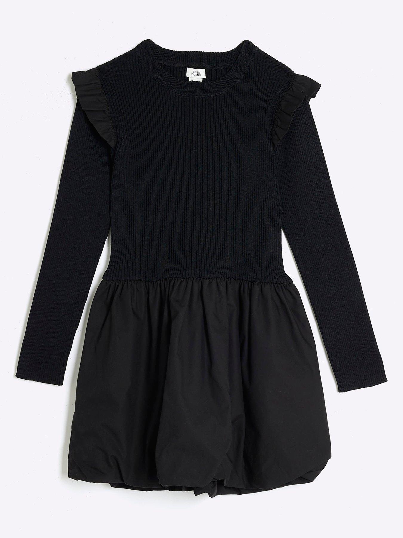 river-island-long-sleeve-bubble-hem-dress-black