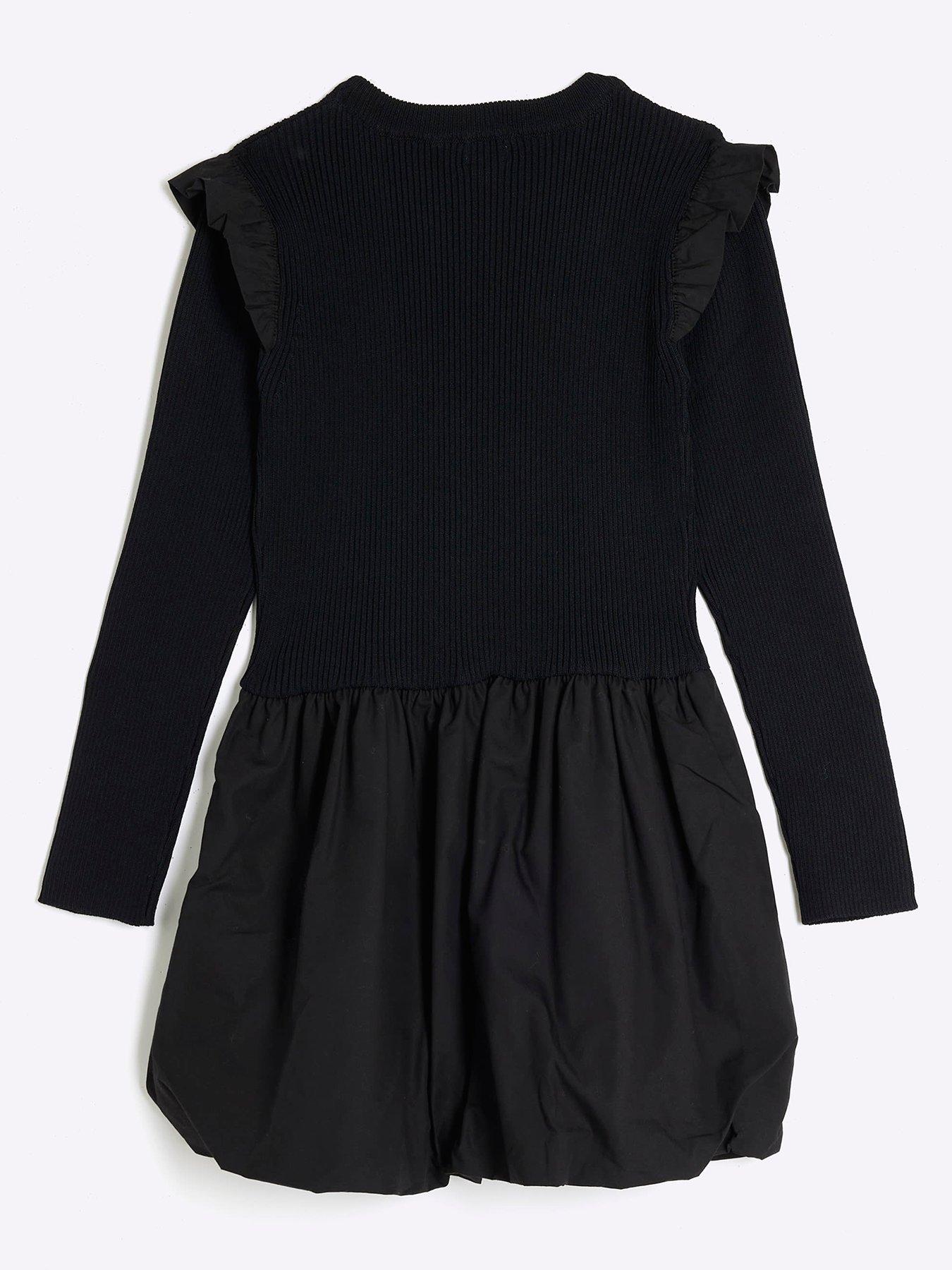 river-island-long-sleeve-bubble-hem-dress-blackback