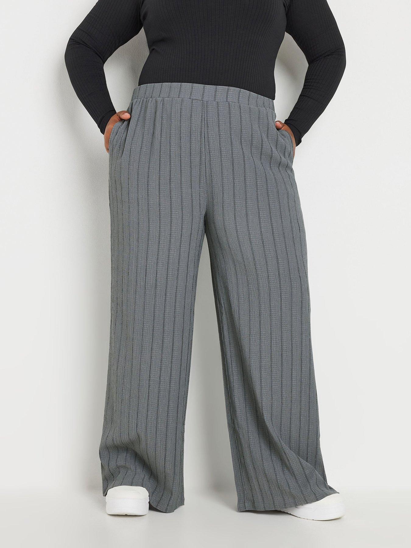 yours-curve-textured-pull-on-stripe-trouser-grey