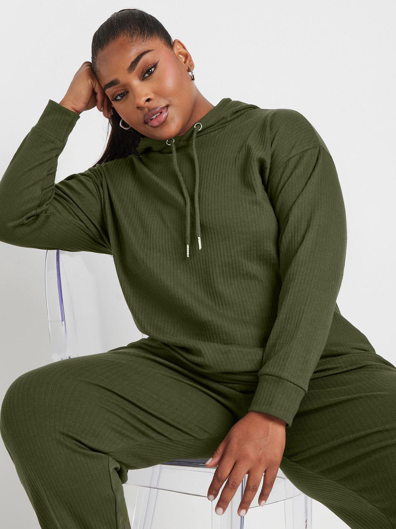 Image 1 of 4 of Yours Curve Ribbed Hoodie - Green