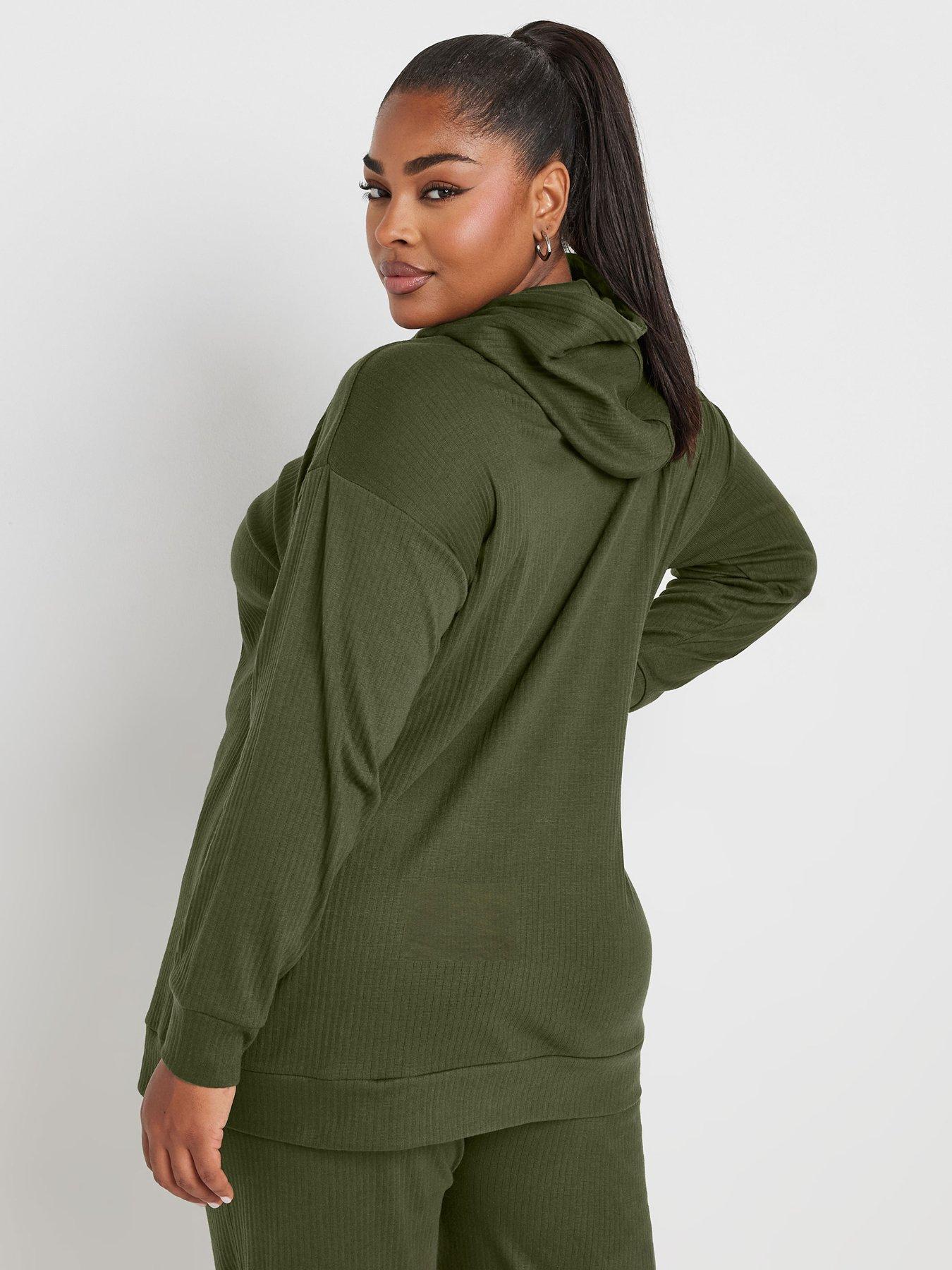 Image 2 of 4 of Yours Curve Ribbed Hoodie - Green