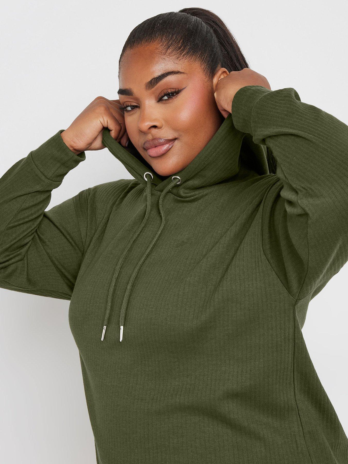 yours-curve-ribbed-hoodie-greenoutfit