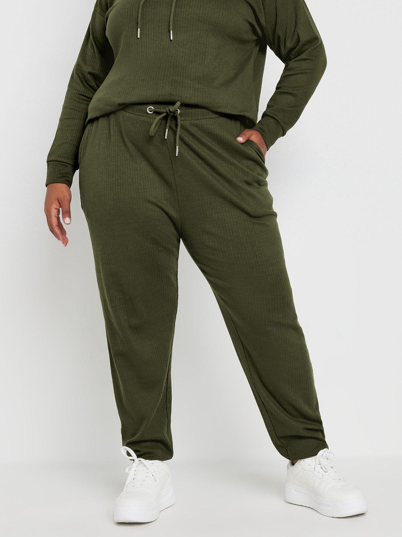 Yours Curve Ribbed Joggers - Green