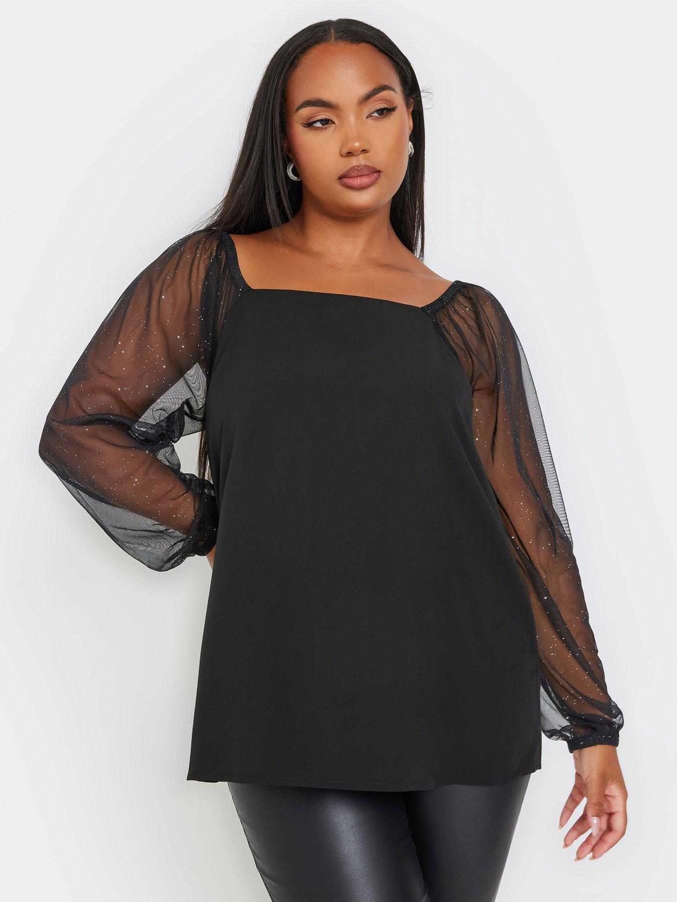 yours-curve-square-neck-glitter-top-blackfront