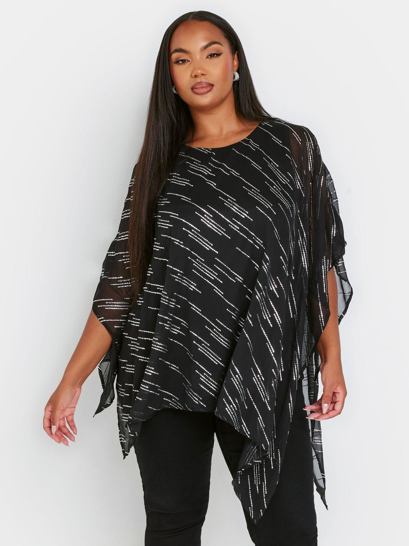 yours-curve-drape-metallic-blouse-black