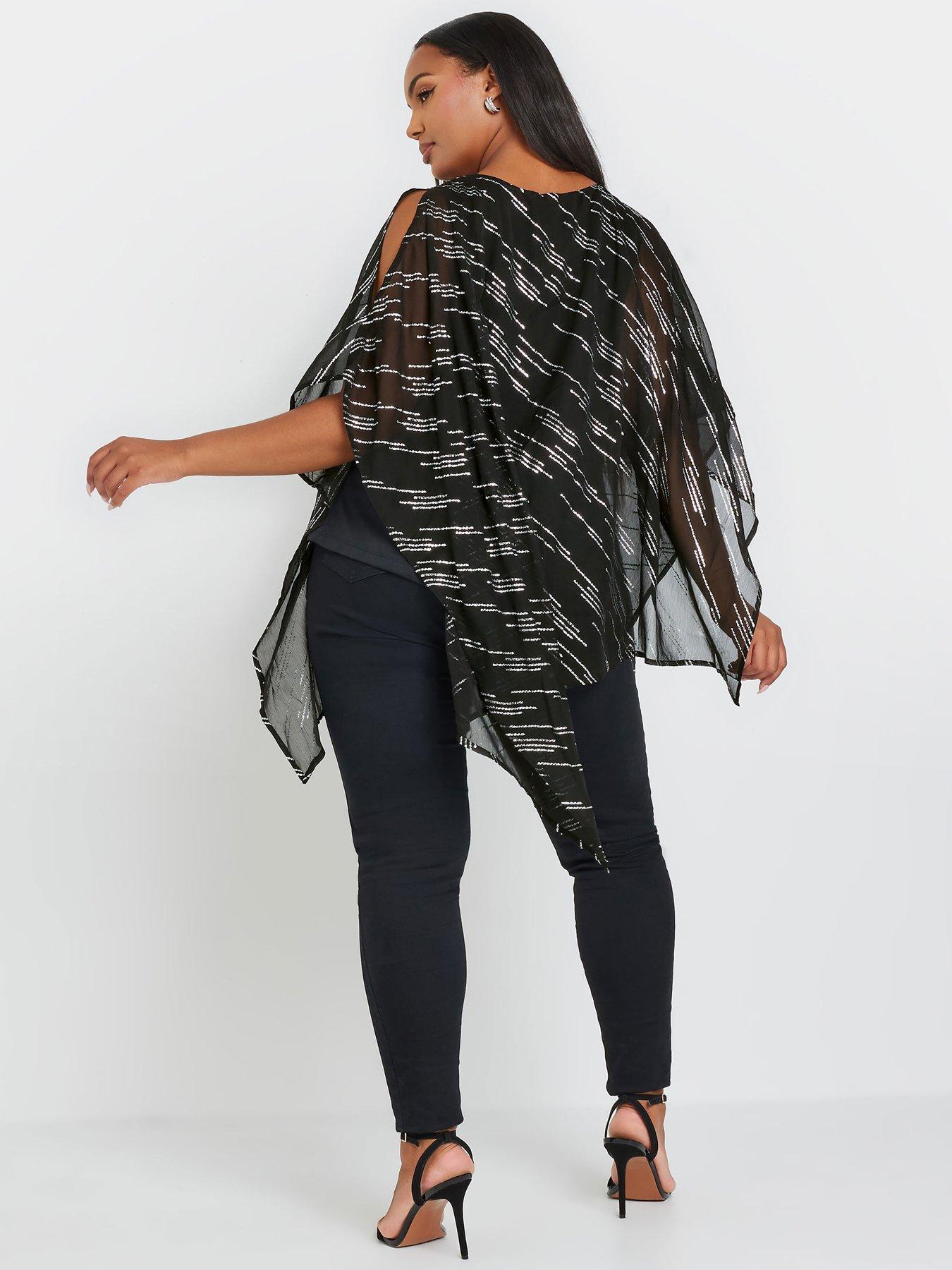 yours-curve-drape-metallic-blouse-blackstillFront