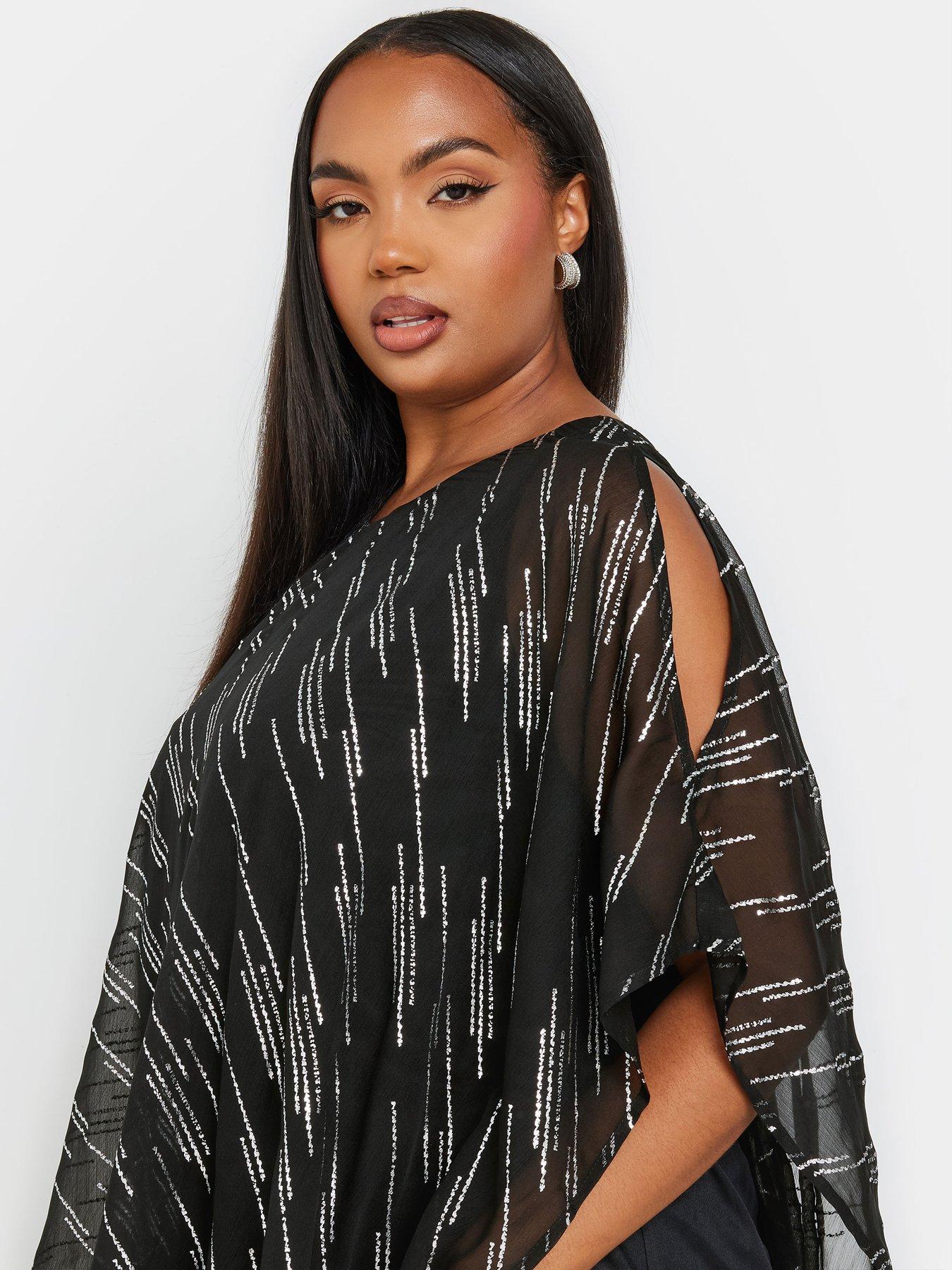 yours-curve-drape-metallic-blouse-blackoutfit