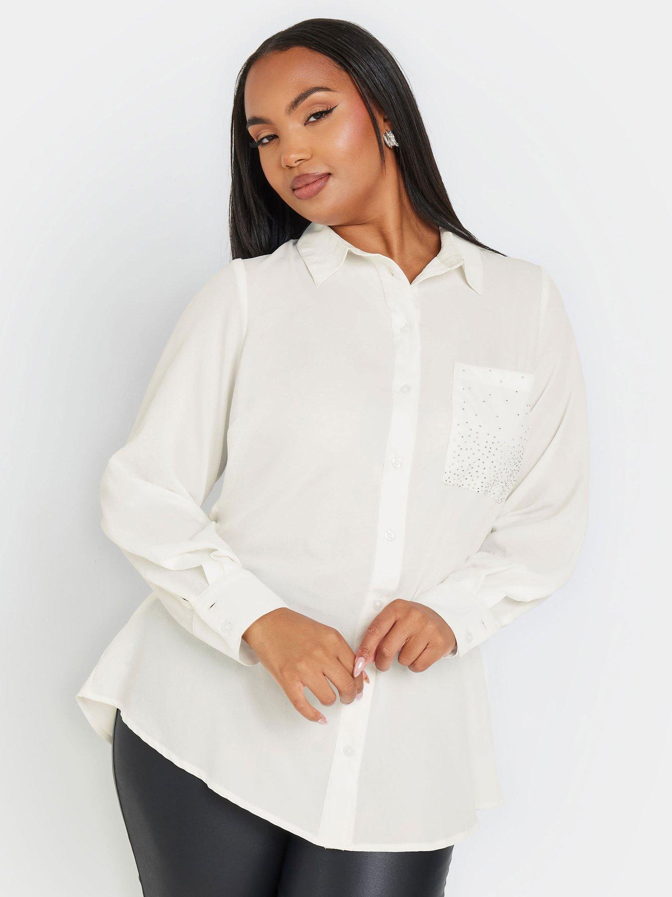 yours-curve-diamante-trickle-sleeve-blouse-white