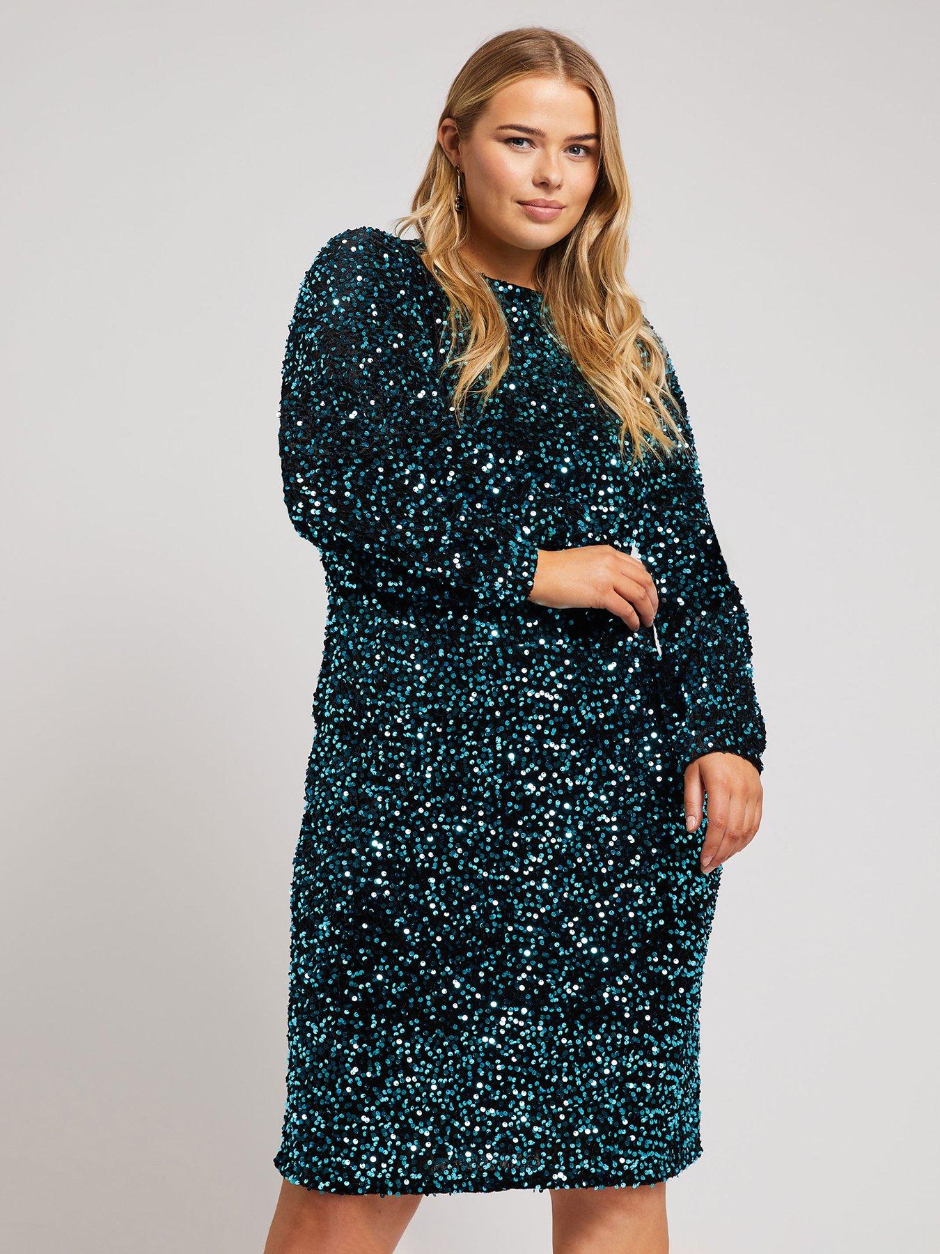 yours-curve-sequin-velvet-long-sleeve-shift-dress-black