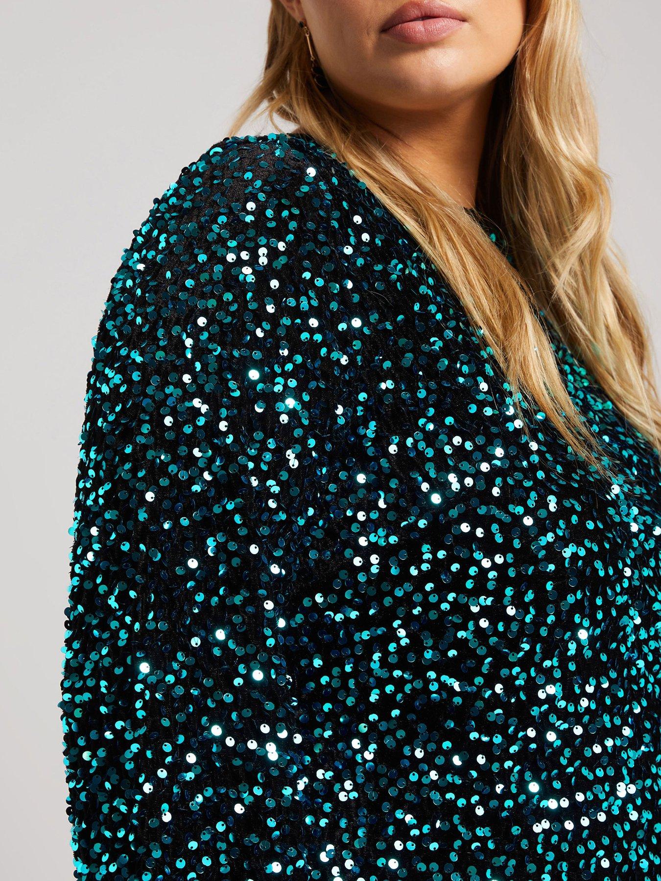 yours-curve-sequin-velvet-long-sleeve-shift-dressoutfit