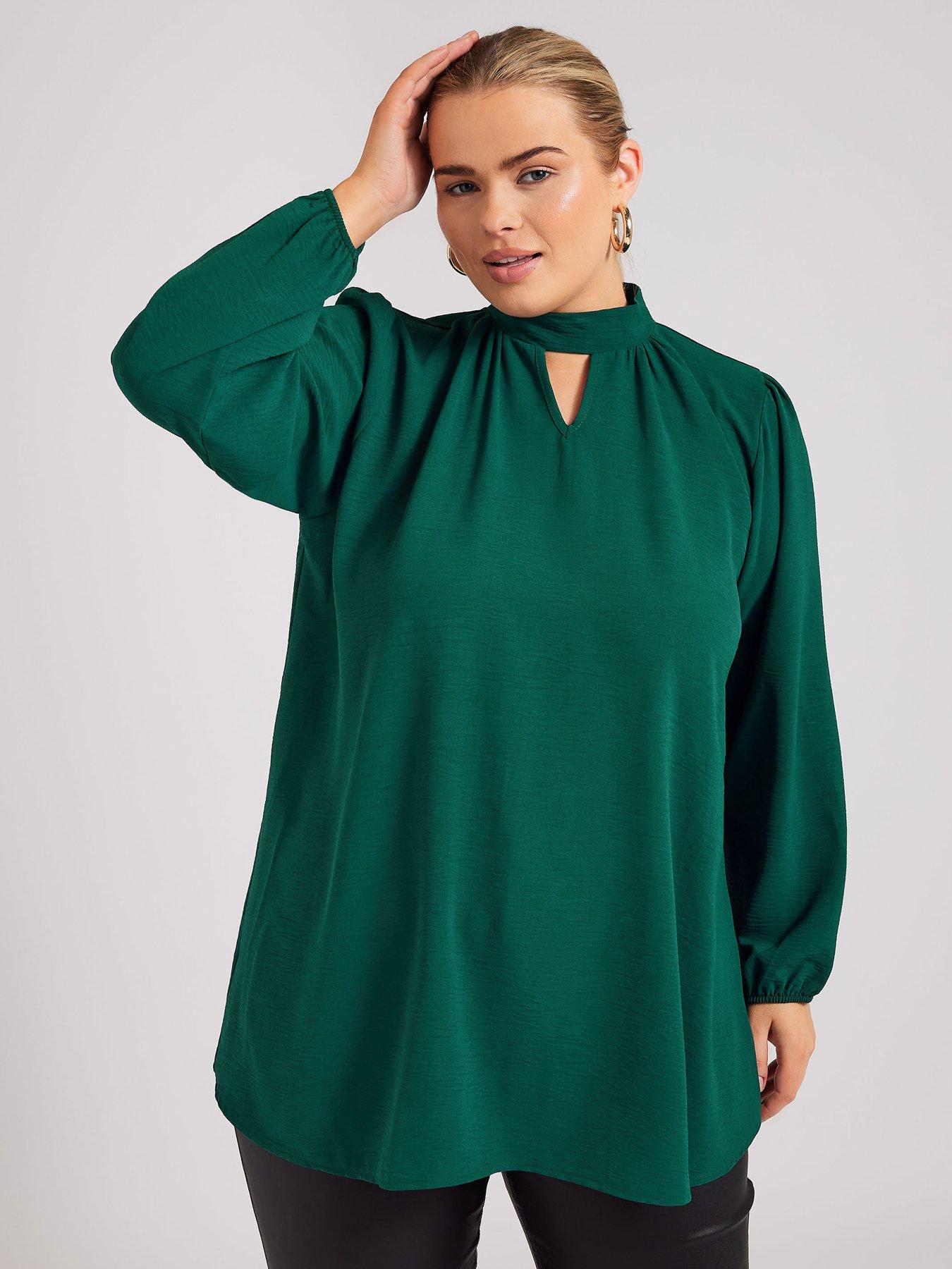 yours-curve-long-sleeve-keyhole-blouse-green