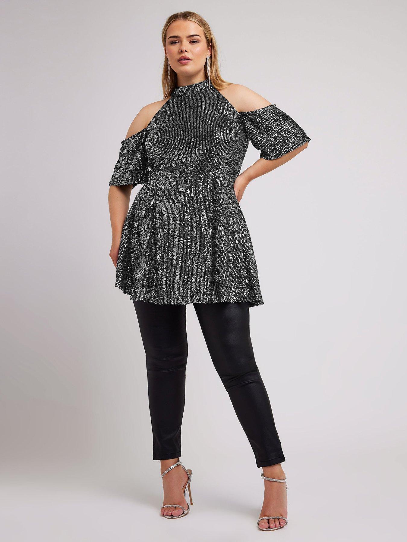 yours-curve-sequin-choker-cold-shoulder-peplum-topback