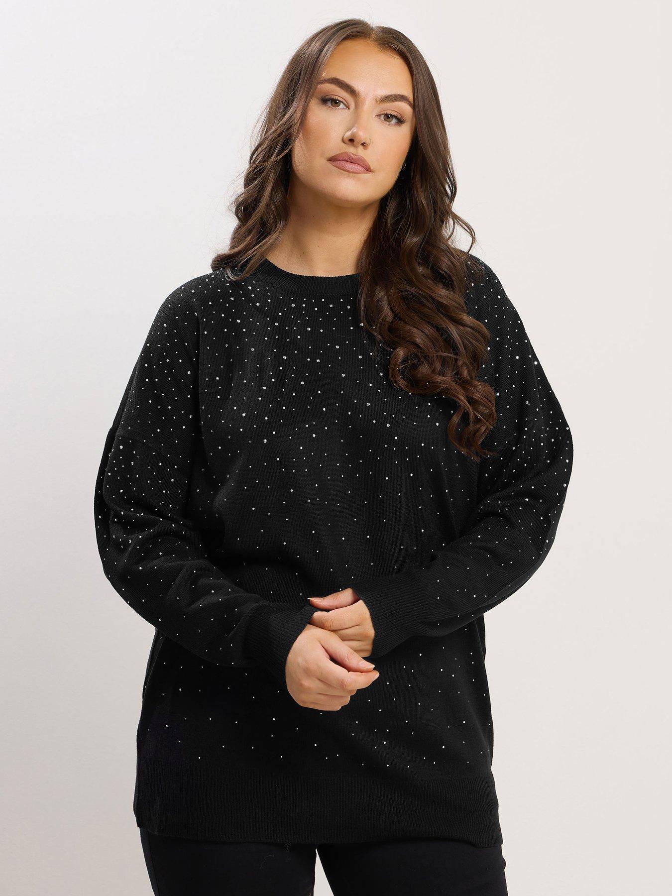Yours Curve Diamante Embellished Jumper - Black