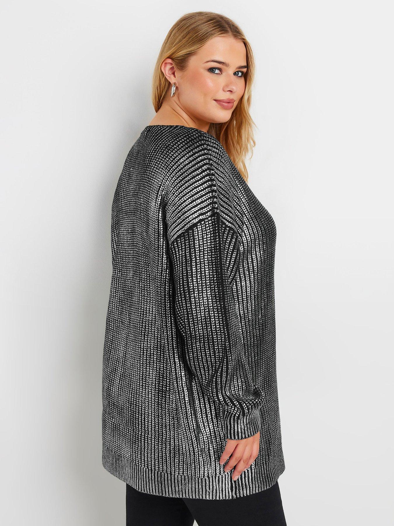 yours-curve-foil-knit-jumper-blackstillFront