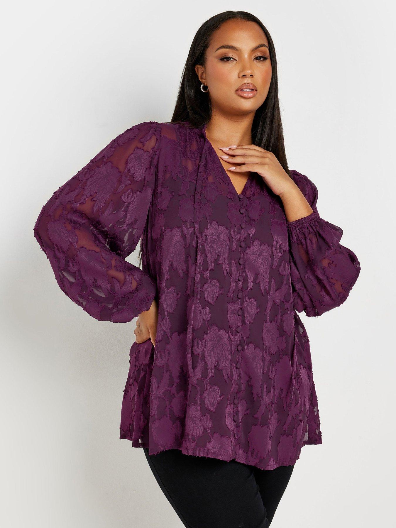 yours-curve-jewel-tie-neck-blouse-purple