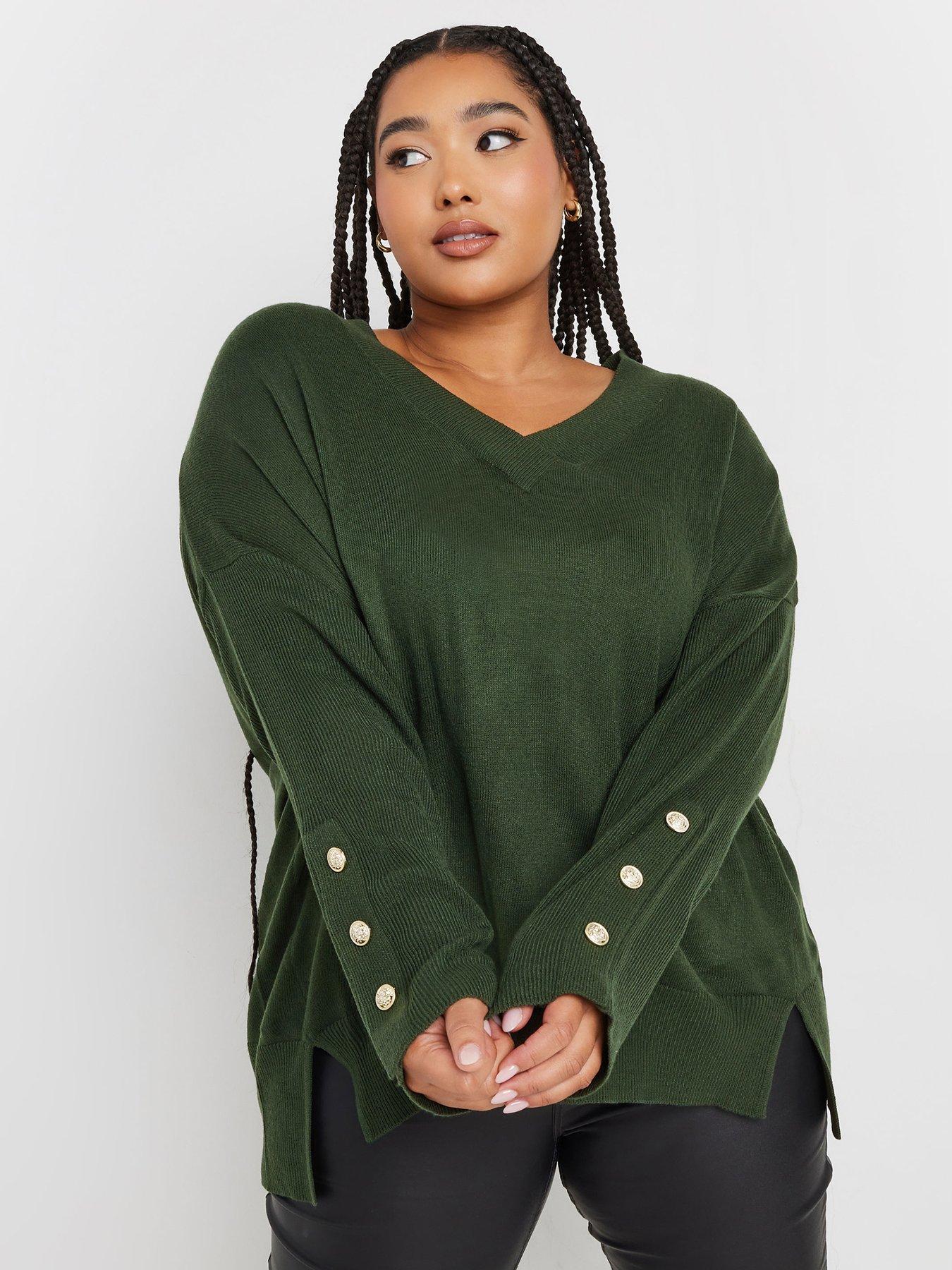 yours-curve-button-sleeve-ribbed-jumperfront