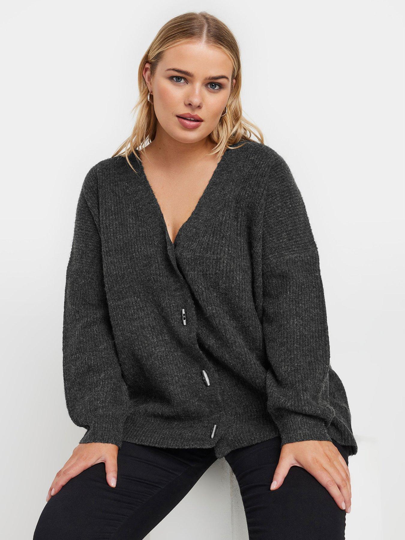 Yours Curve Button Through Cardigan - Grey