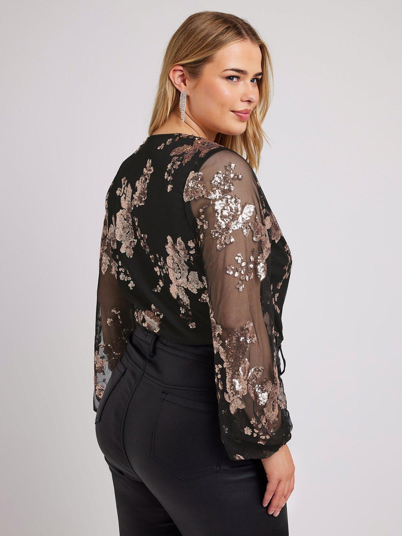 yours-curve-sequin-floral-wrap-bodysuitstillFront