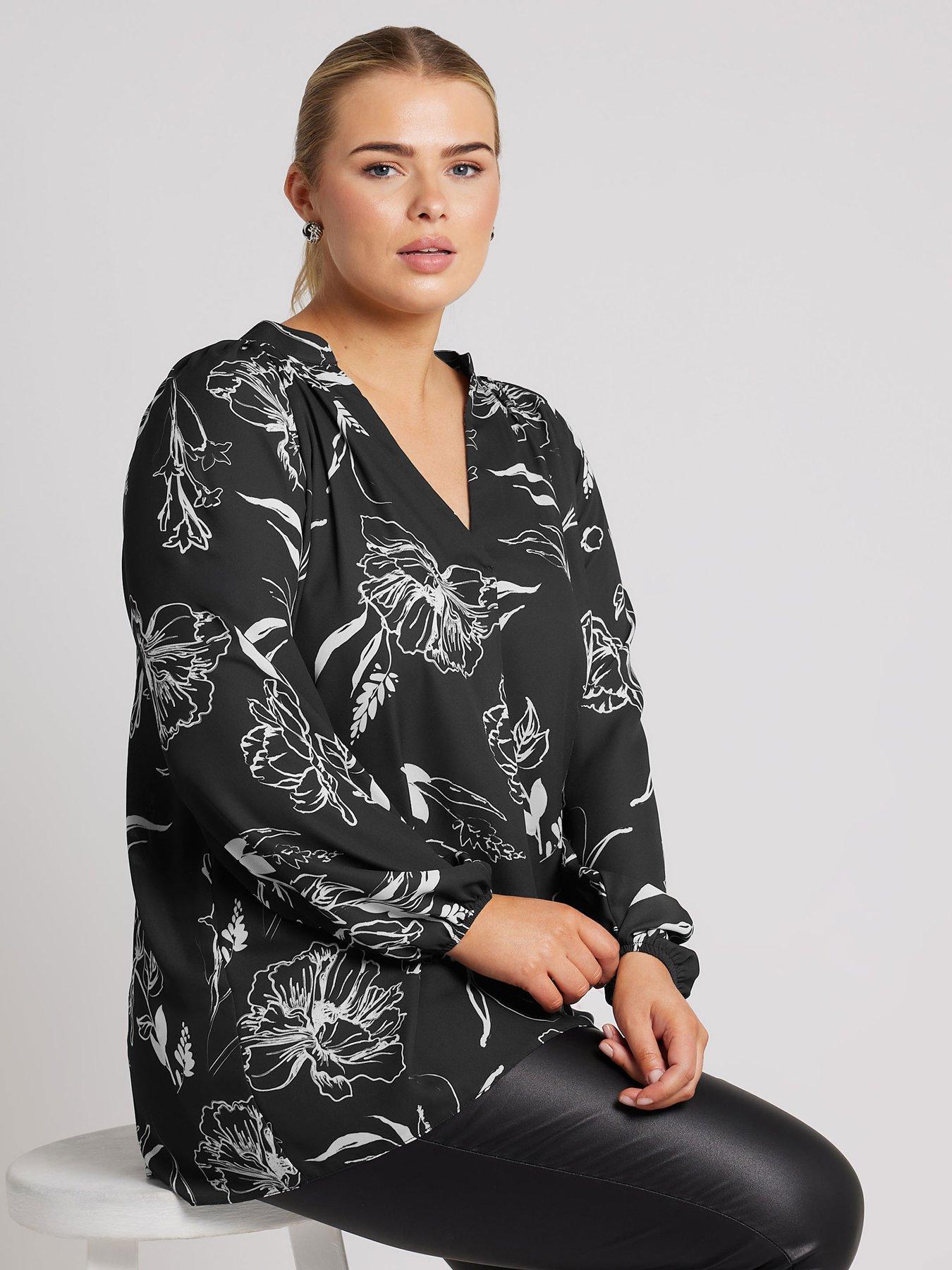 yours-curve-floral-pleat-front-blouse-black