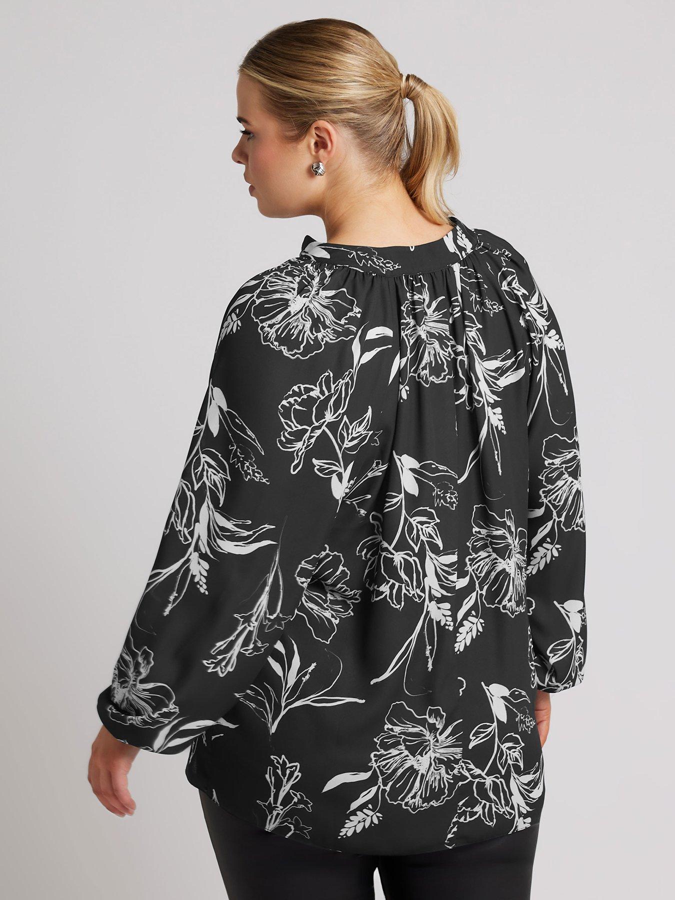 yours-curve-floral-pleat-front-blouse-blackstillFront