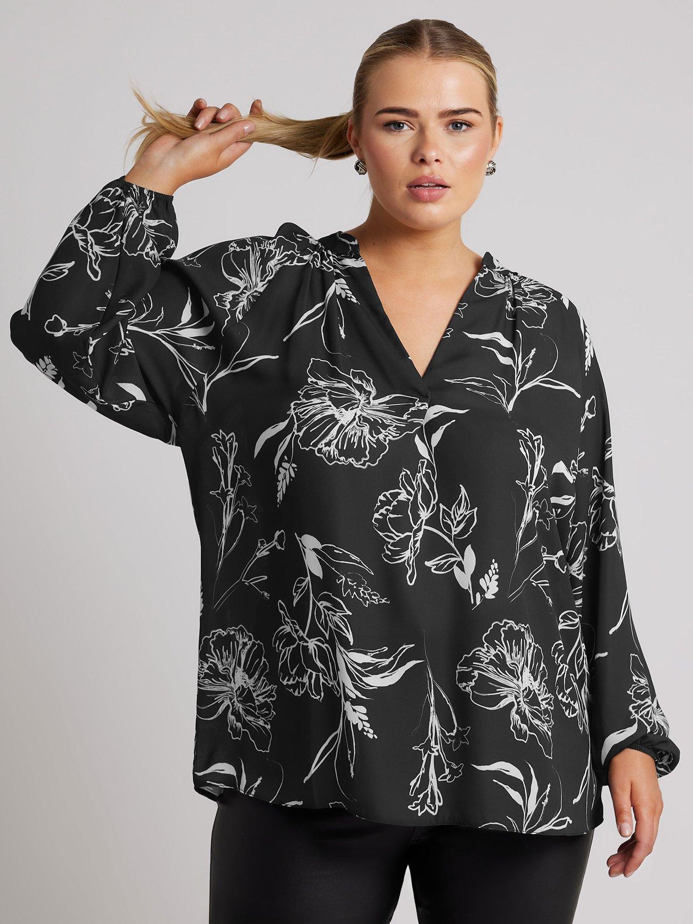 yours-curve-floral-pleat-front-blouse-blackoutfit