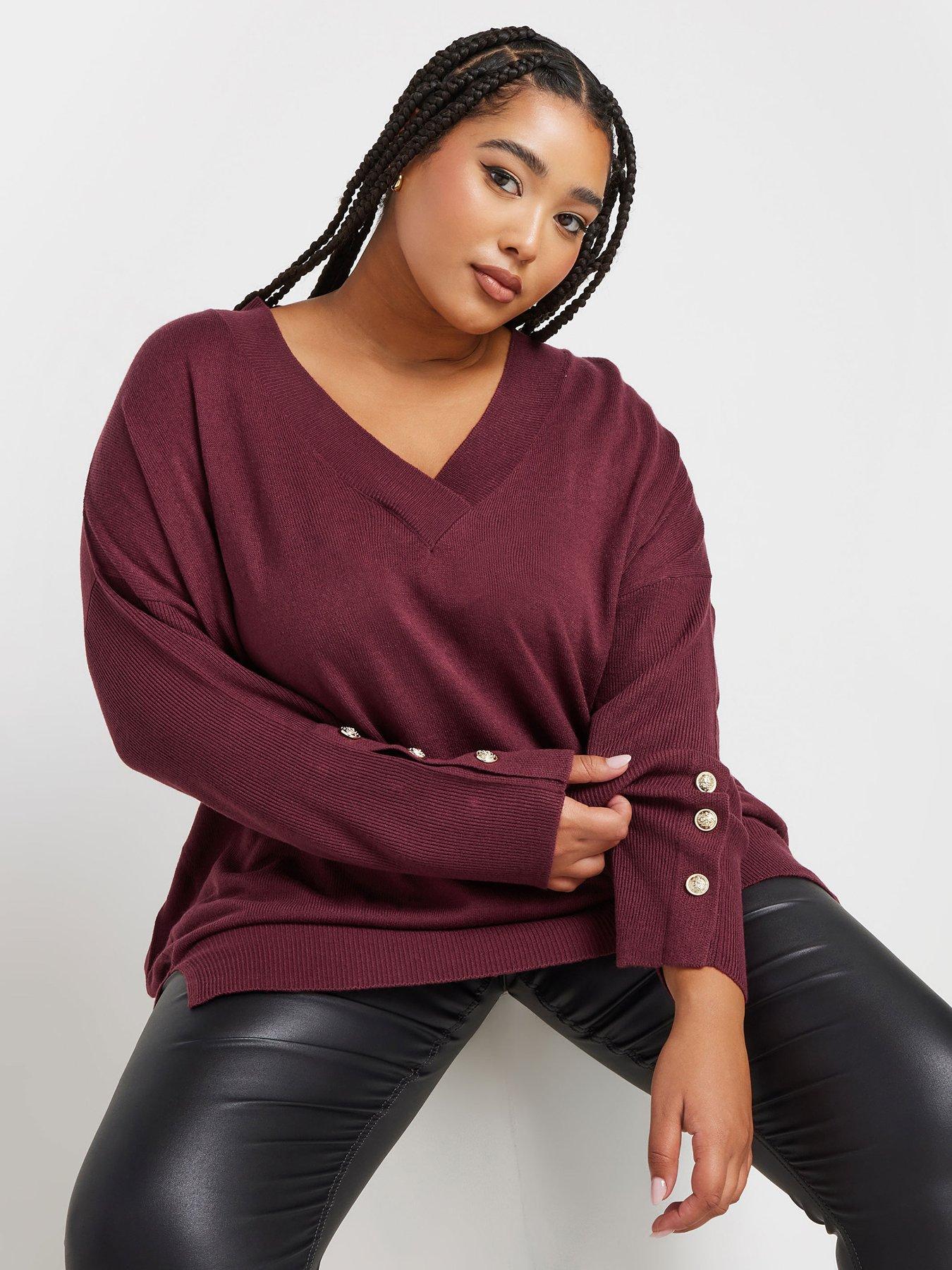 yours-curve-button-sleeve-ribbed-jumper-redfront